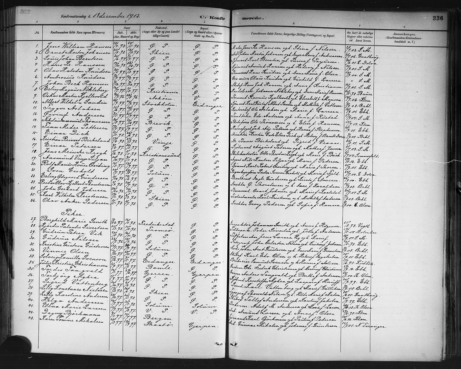 Porsgrunn kirkebøker , SAKO/A-104/G/Gb/L0005: Parish register (copy) no. II 5, 1883-1915, p. 336