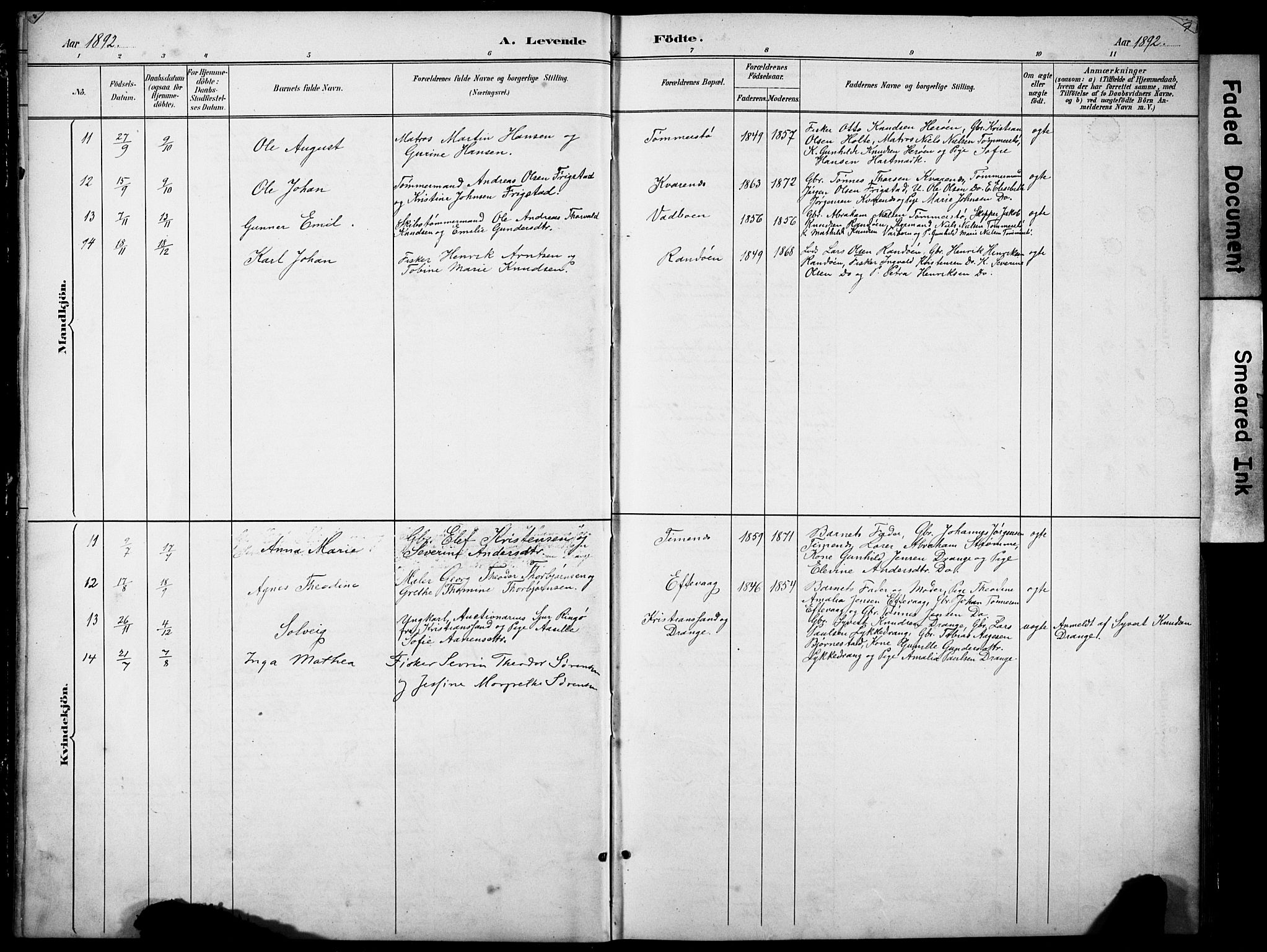 Oddernes sokneprestkontor, SAK/1111-0033/F/Fb/Fbb/L0002: Parish register (copy) no. B 2, 1889-1933, p. 9