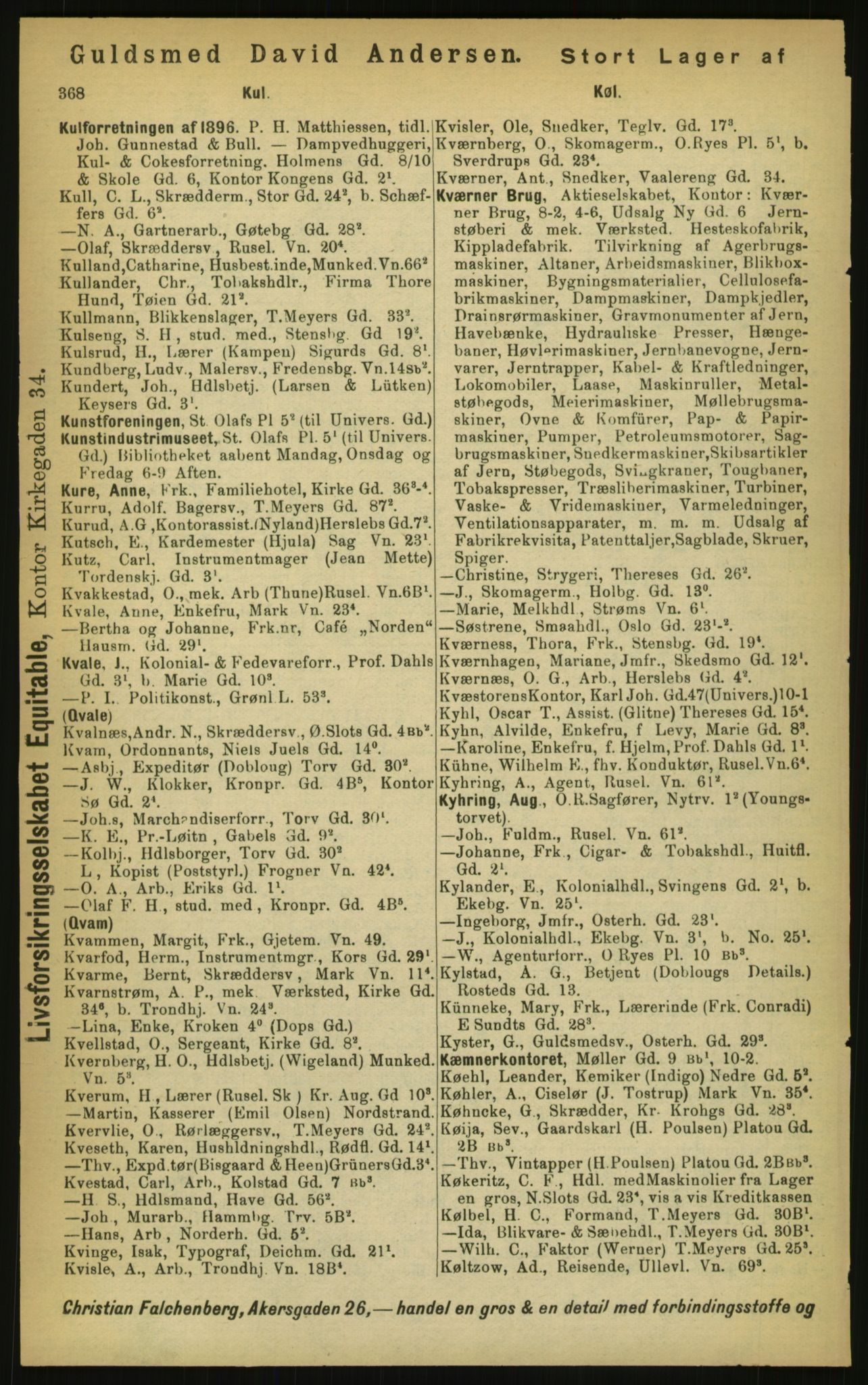 Kristiania/Oslo adressebok, PUBL/-, 1897, p. 368