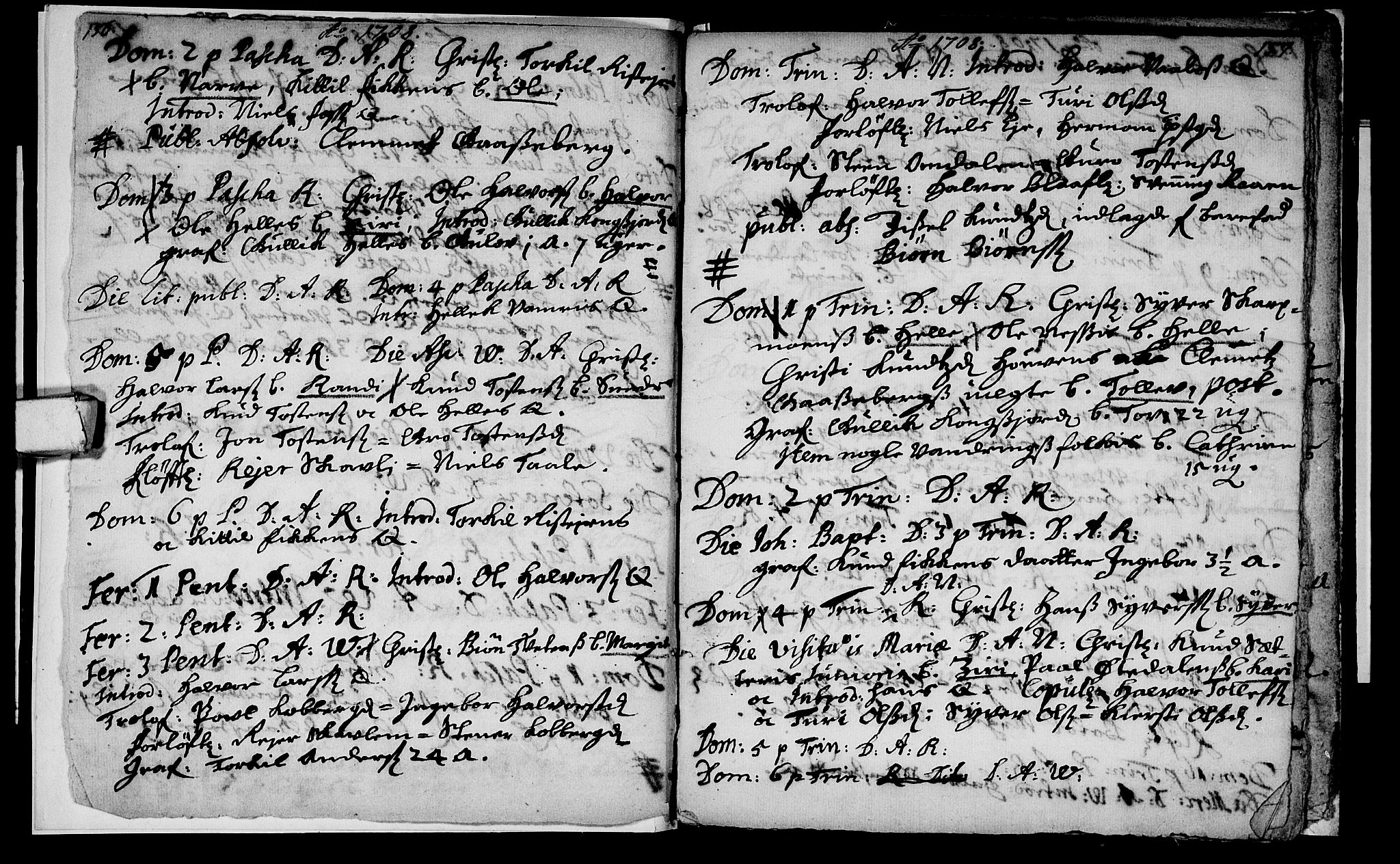 Rollag kirkebøker, AV/SAKO-A-240/F/Fa/L0001: Parish register (official) no. I 1, 1708-1712, p. 156-157