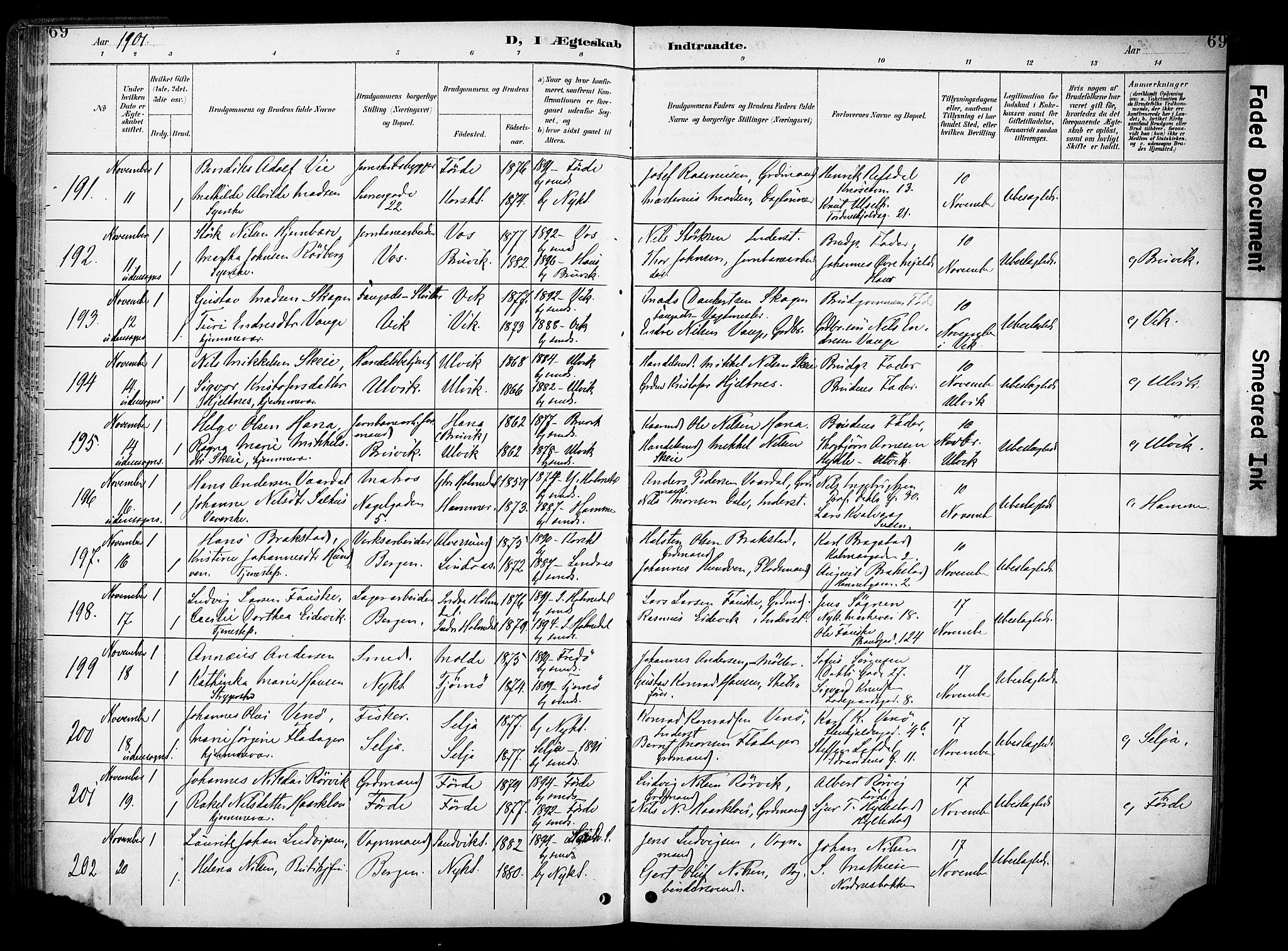 Nykirken Sokneprestembete, AV/SAB-A-77101/H/Haa/L0034: Parish register (official) no. D 4, 1896-1905, p. 69