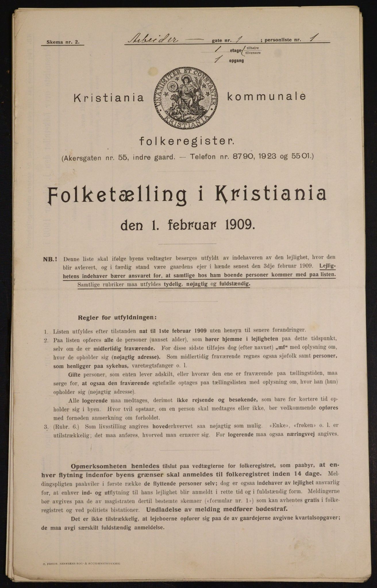 OBA, Municipal Census 1909 for Kristiania, 1909, p. 1412