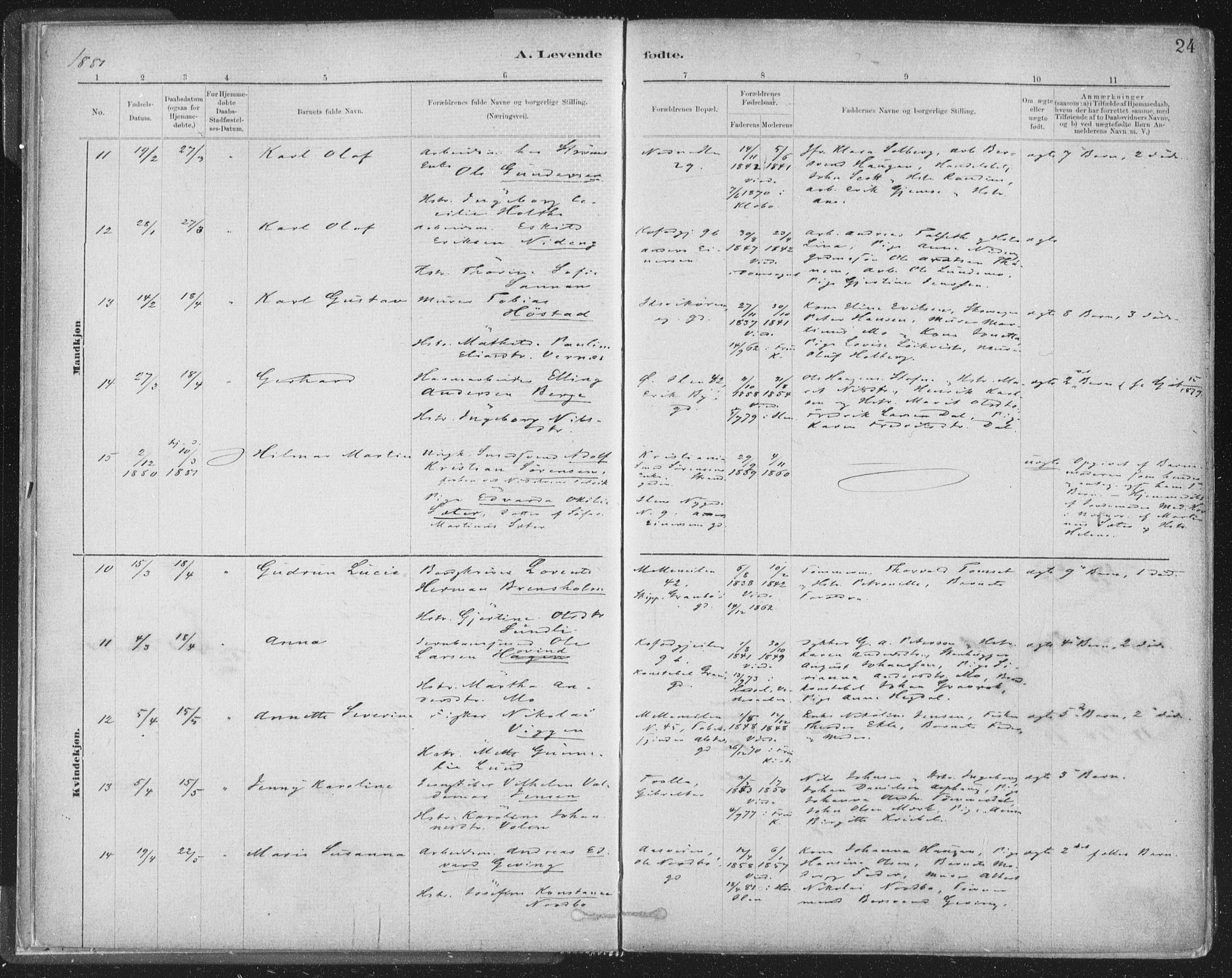 Ministerialprotokoller, klokkerbøker og fødselsregistre - Sør-Trøndelag, AV/SAT-A-1456/603/L0162: Parish register (official) no. 603A01, 1879-1895, p. 24