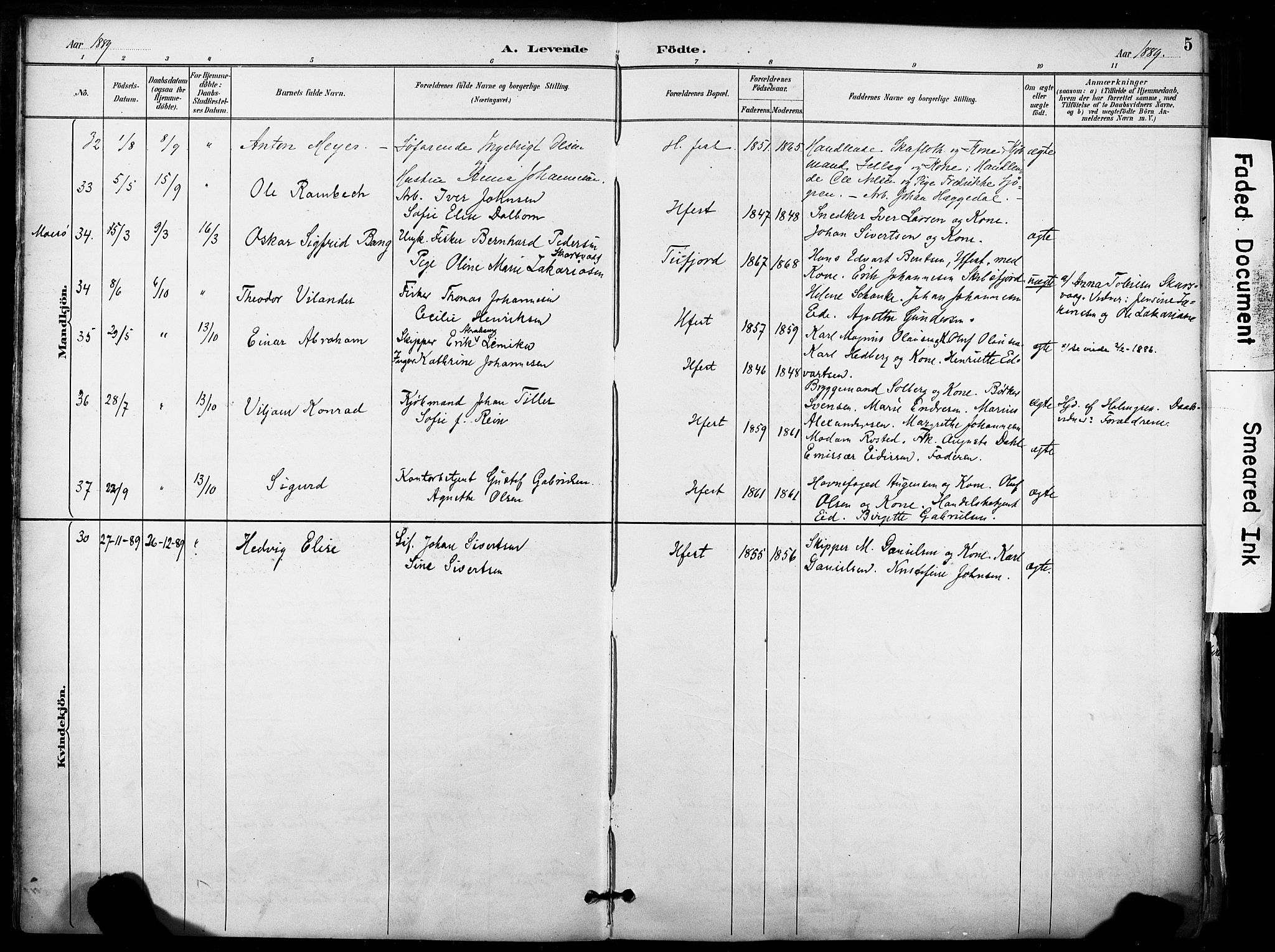 Hammerfest sokneprestkontor, AV/SATØ-S-1347/H/Ha/L0009.kirke: Parish register (official) no. 9, 1889-1897, p. 5