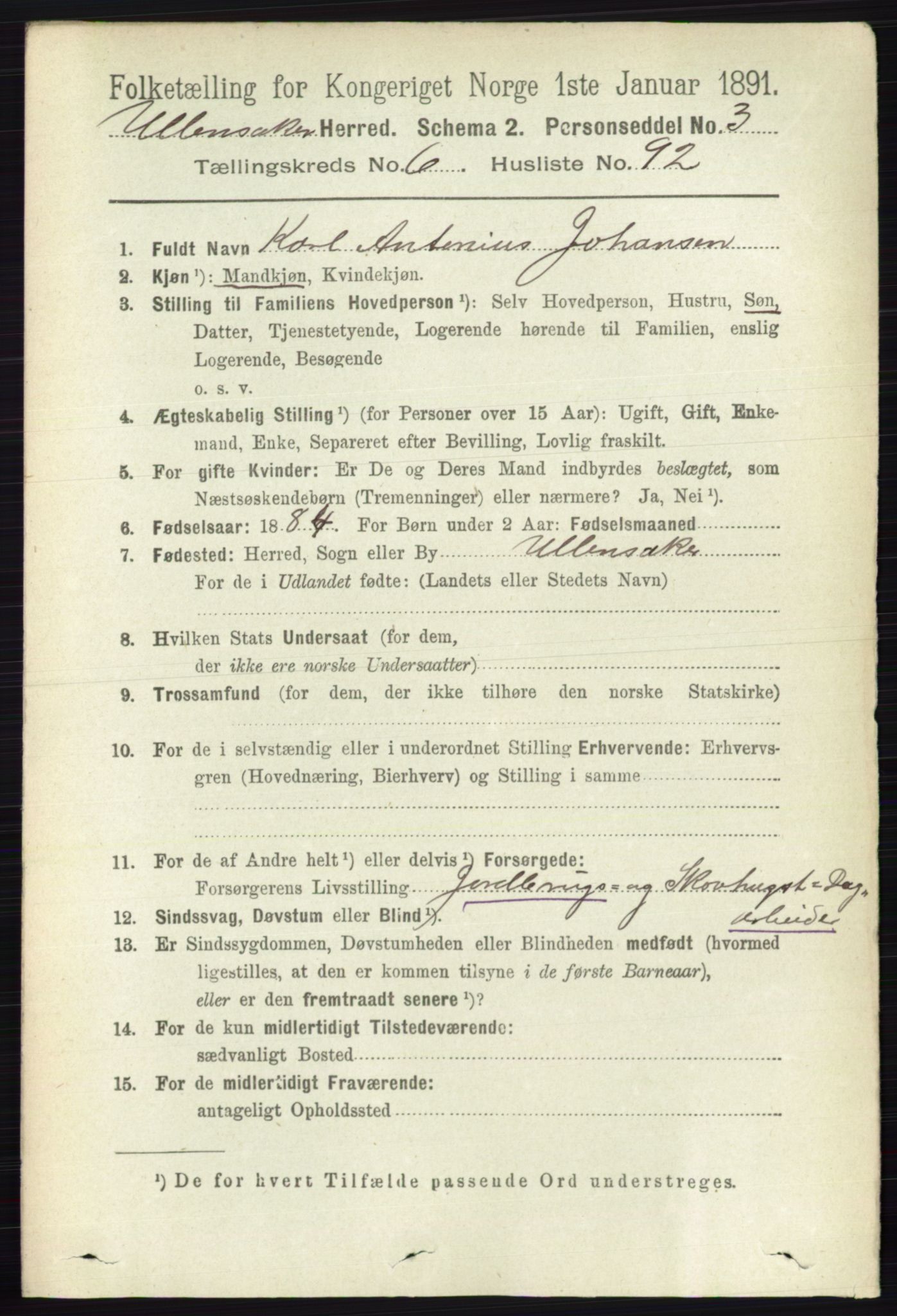 RA, 1891 census for 0235 Ullensaker, 1891, p. 2992