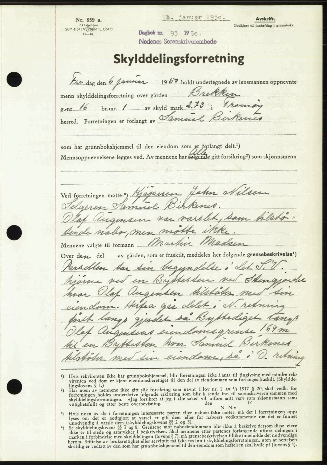 Nedenes sorenskriveri, AV/SAK-1221-0006/G/Gb/Gba/L0062: Mortgage book no. A14, 1949-1950, Diary no: : 93/1950