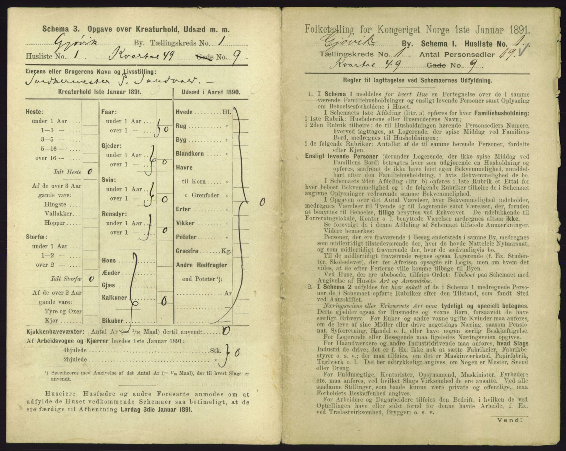 RA, 1891 census for 0502 Gjøvik, 1891, p. 16