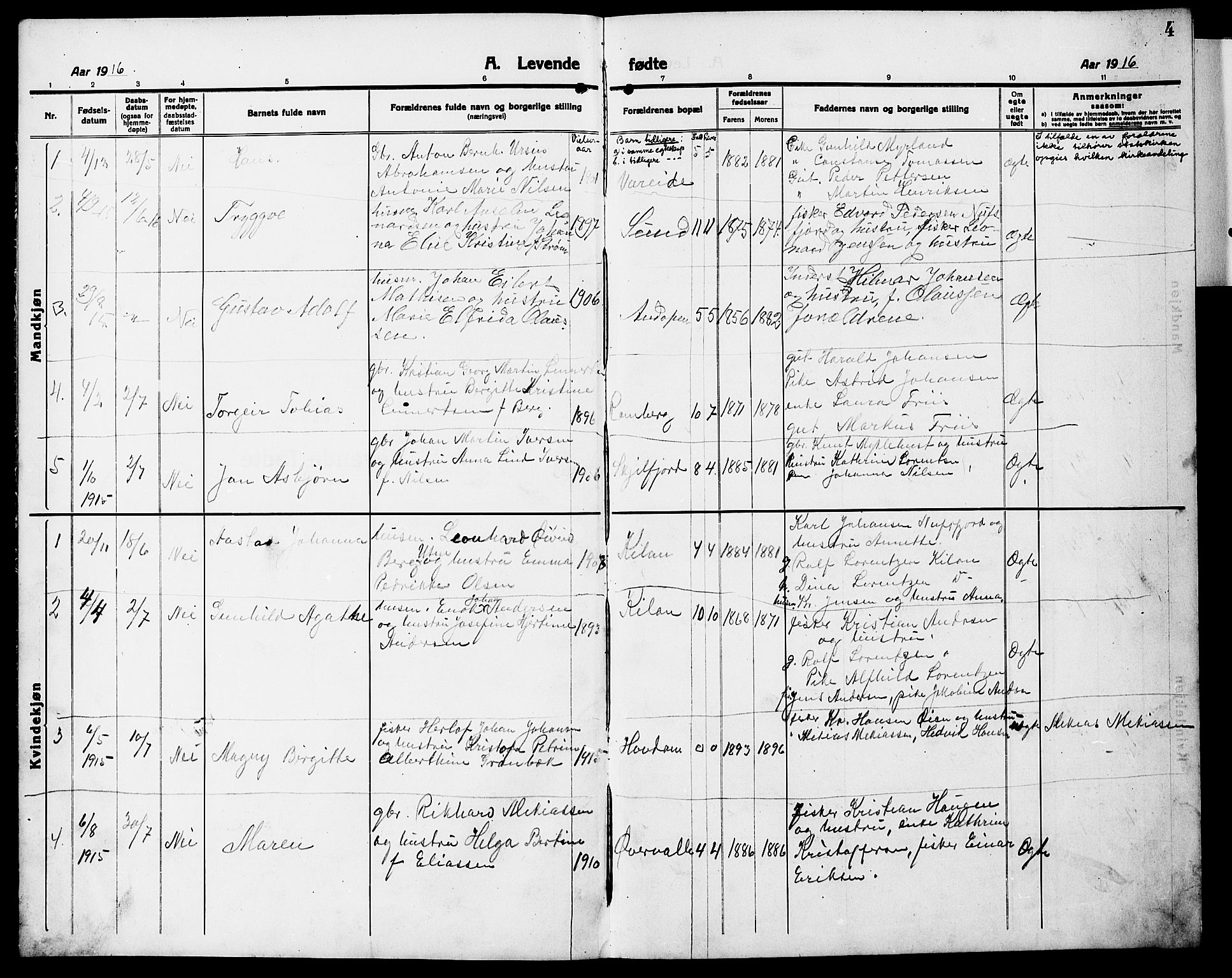 Ministerialprotokoller, klokkerbøker og fødselsregistre - Nordland, SAT/A-1459/885/L1215: Parish register (copy) no. 885C04, 1916-1929, p. 4