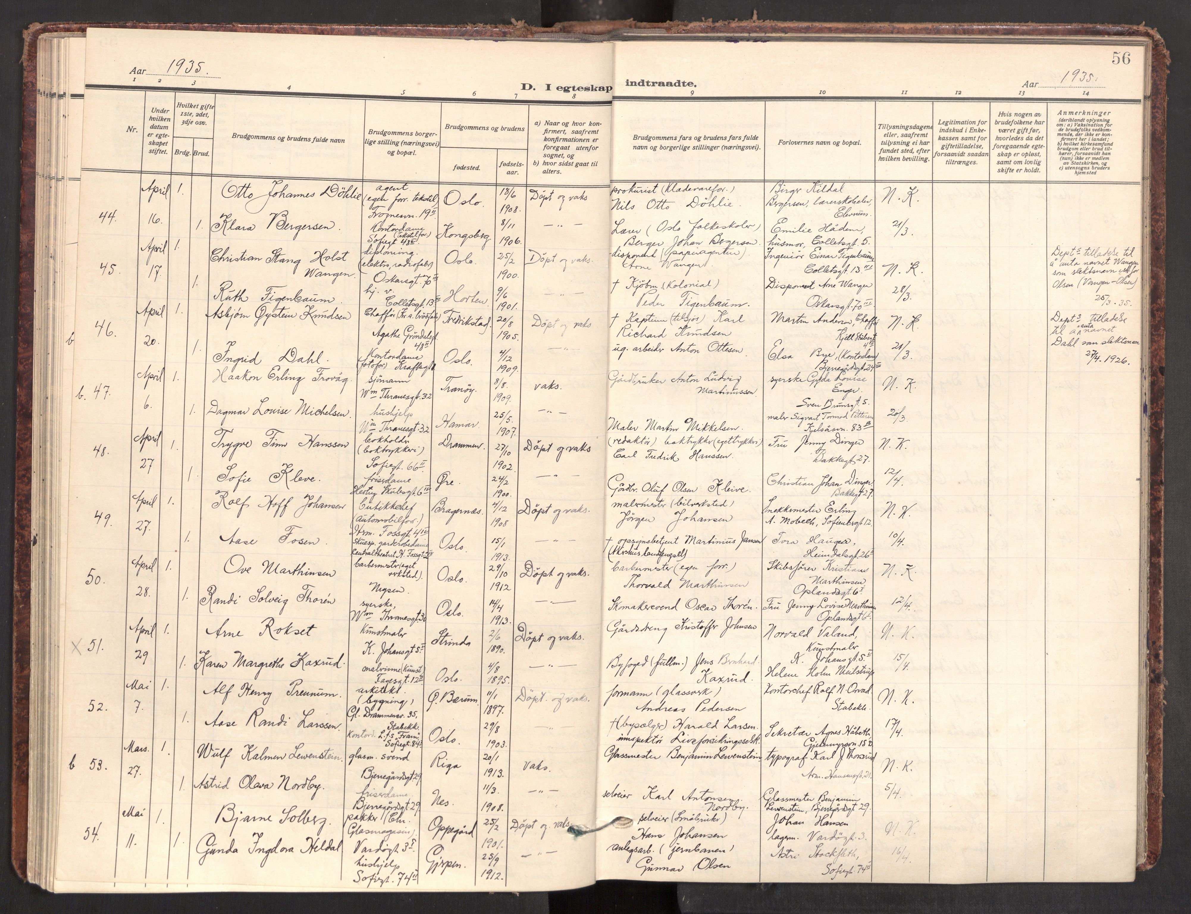 Gamle Aker prestekontor Kirkebøker, AV/SAO-A-10617a/F/L0021: Parish register (official) no. 21, 1932-1941, p. 56
