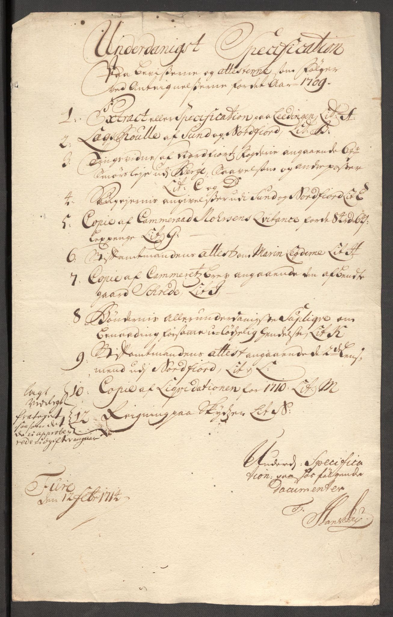 Rentekammeret inntil 1814, Reviderte regnskaper, Fogderegnskap, AV/RA-EA-4092/R53/L3432: Fogderegnskap Sunn- og Nordfjord, 1709, p. 212