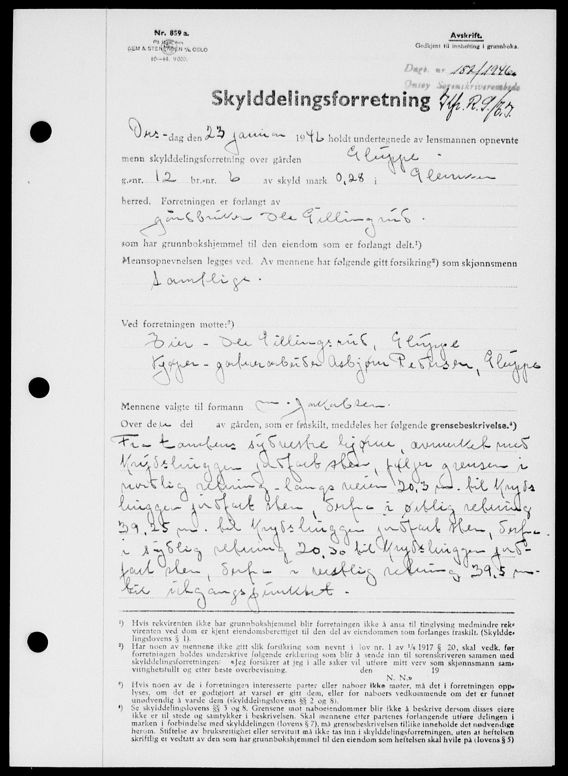 Onsøy sorenskriveri, SAO/A-10474/G/Ga/Gab/L0015: Mortgage book no. II A-15, 1945-1946, Diary no: : 182/1946