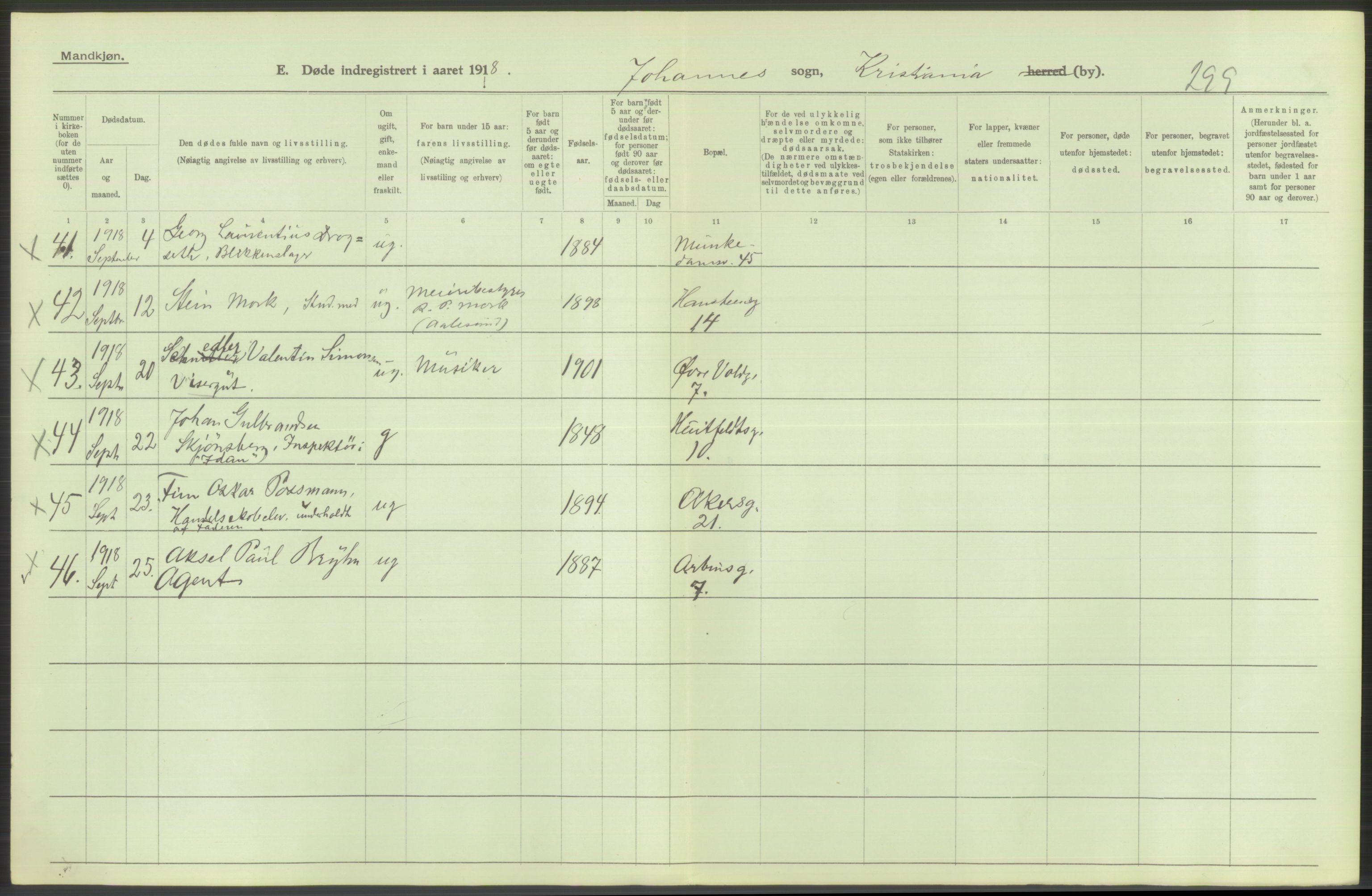 Statistisk sentralbyrå, Sosiodemografiske emner, Befolkning, AV/RA-S-2228/D/Df/Dfb/Dfbh/L0010: Kristiania: Døde, 1918, p. 154