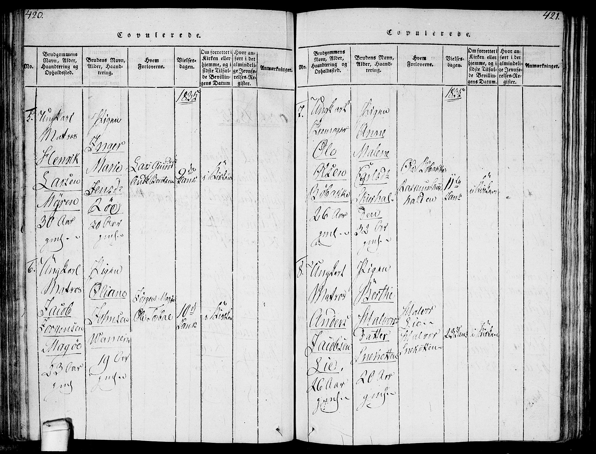 Hvaler prestekontor Kirkebøker, SAO/A-2001/F/Fa/L0005: Parish register (official) no. I 5, 1816-1845, p. 420-421