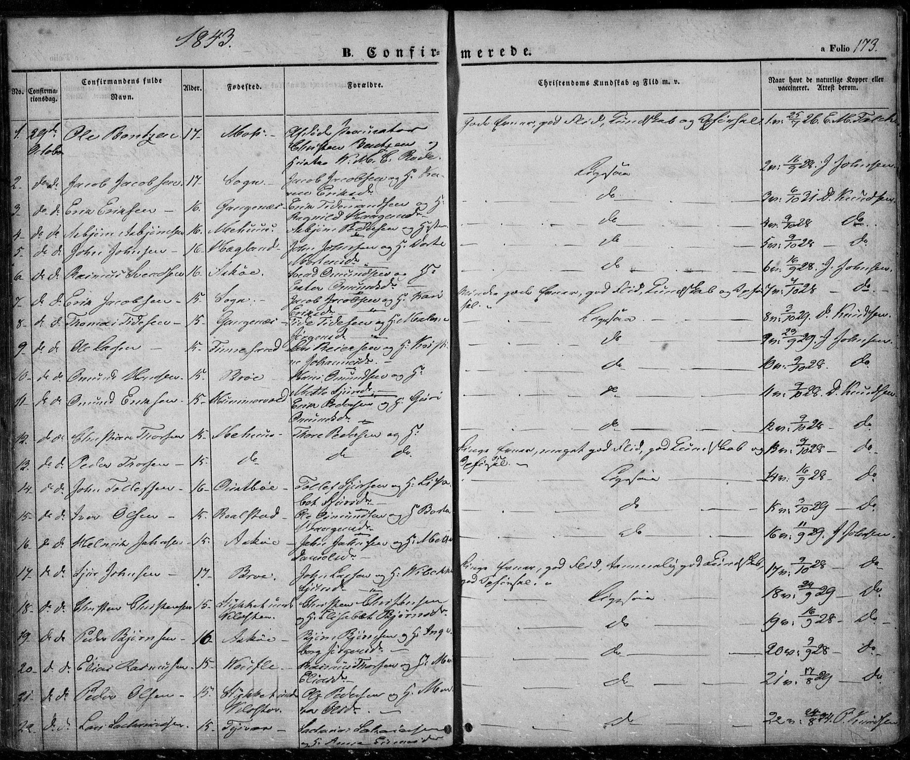 Rennesøy sokneprestkontor, SAST/A -101827/H/Ha/Haa/L0005: Parish register (official) no. A 5, 1838-1859, p. 173