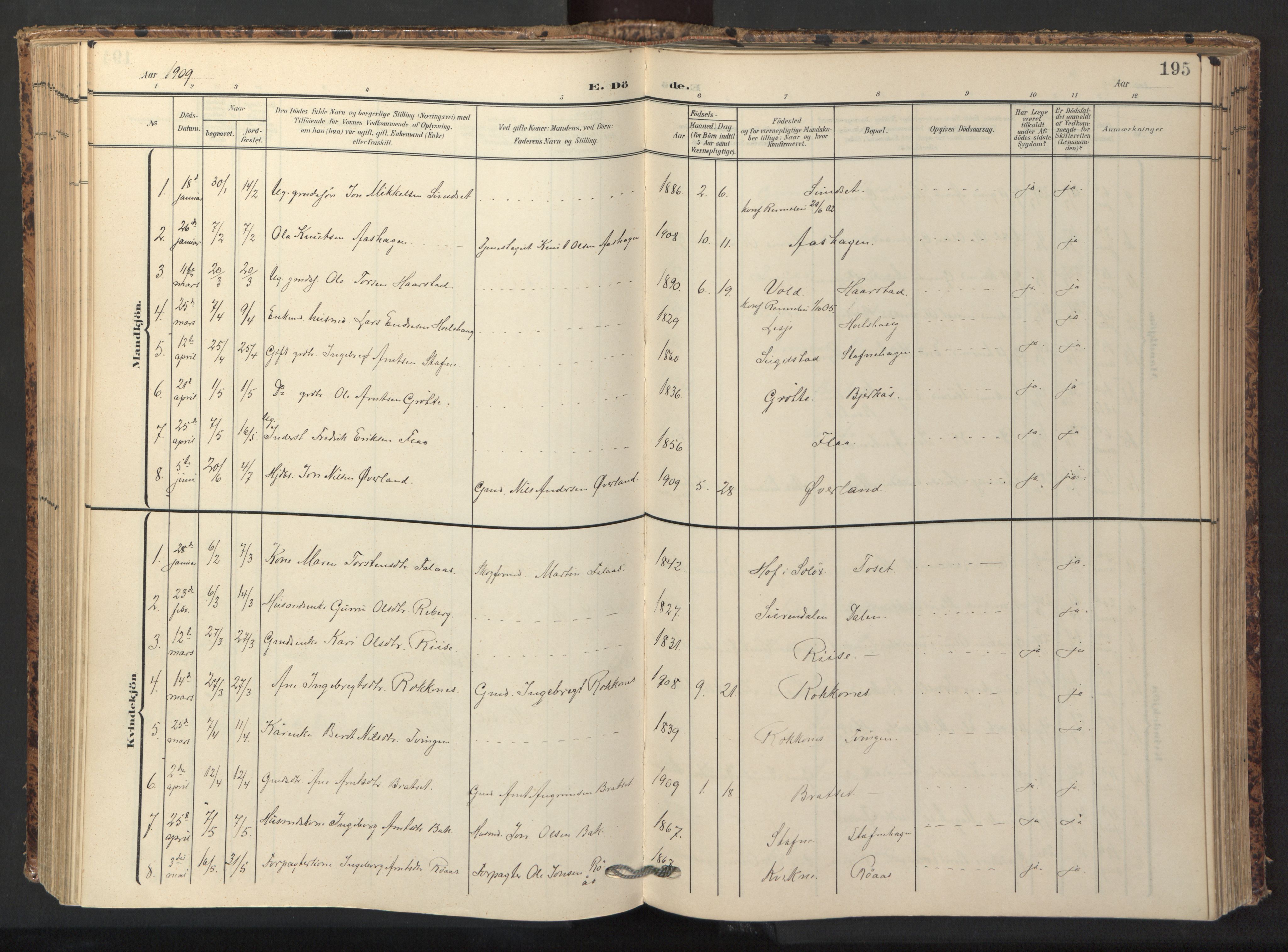 Ministerialprotokoller, klokkerbøker og fødselsregistre - Sør-Trøndelag, SAT/A-1456/674/L0873: Parish register (official) no. 674A05, 1908-1923, p. 195