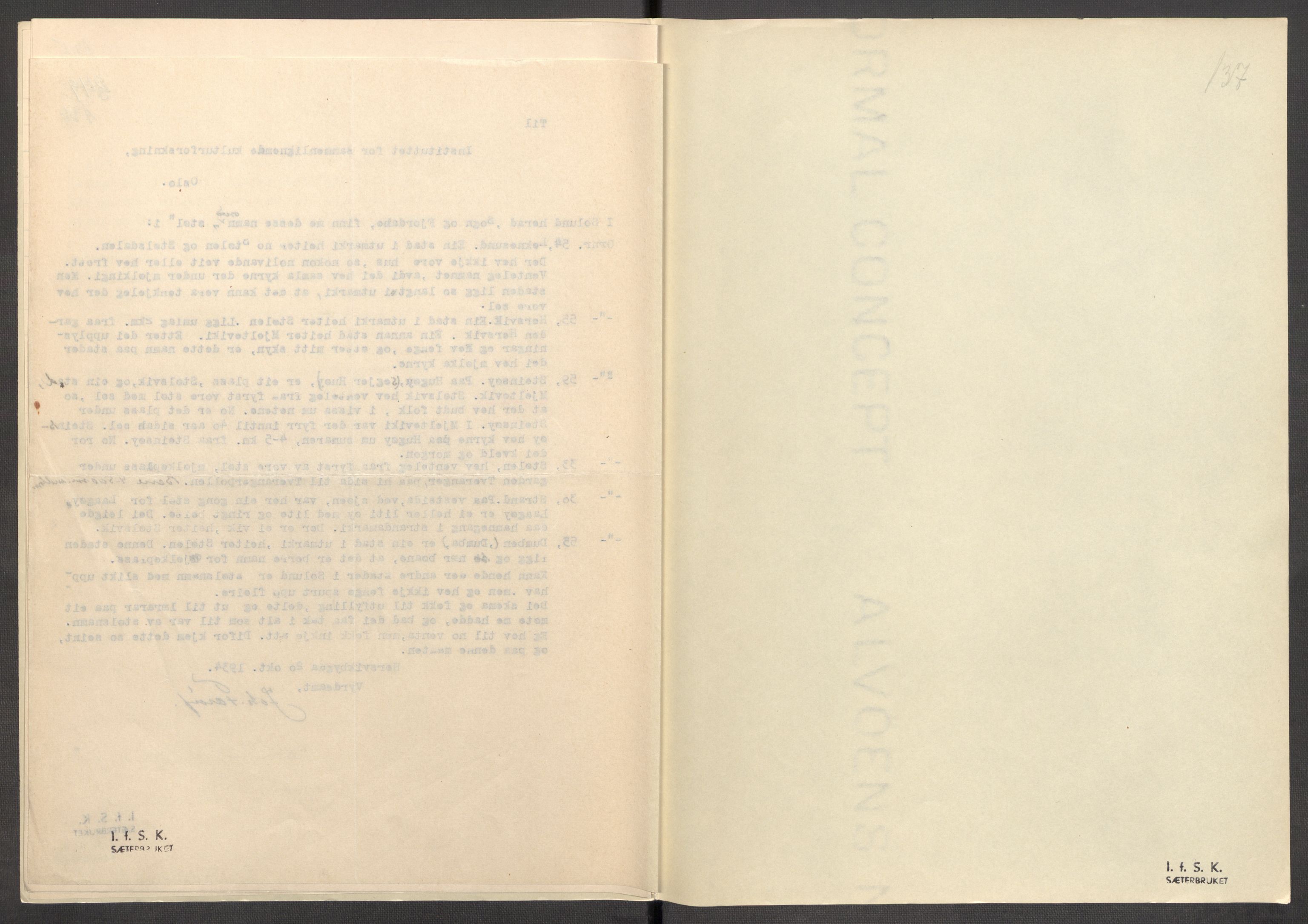 Instituttet for sammenlignende kulturforskning, AV/RA-PA-0424/F/Fc/L0011/0002: Eske B11: / Sogn og Fjordane (perm XXIX), 1934-1937, p. 137