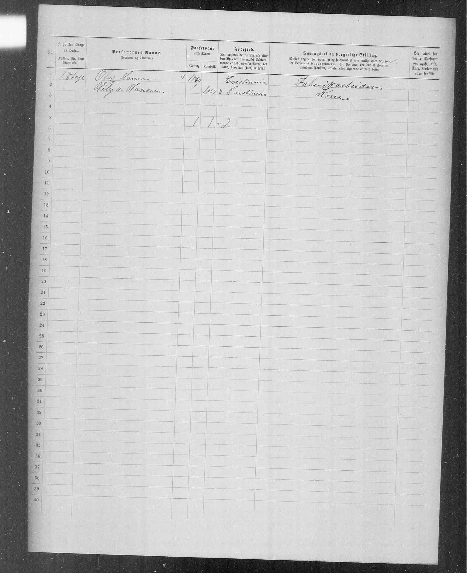 OBA, Municipal Census 1899 for Kristiania, 1899, p. 3998