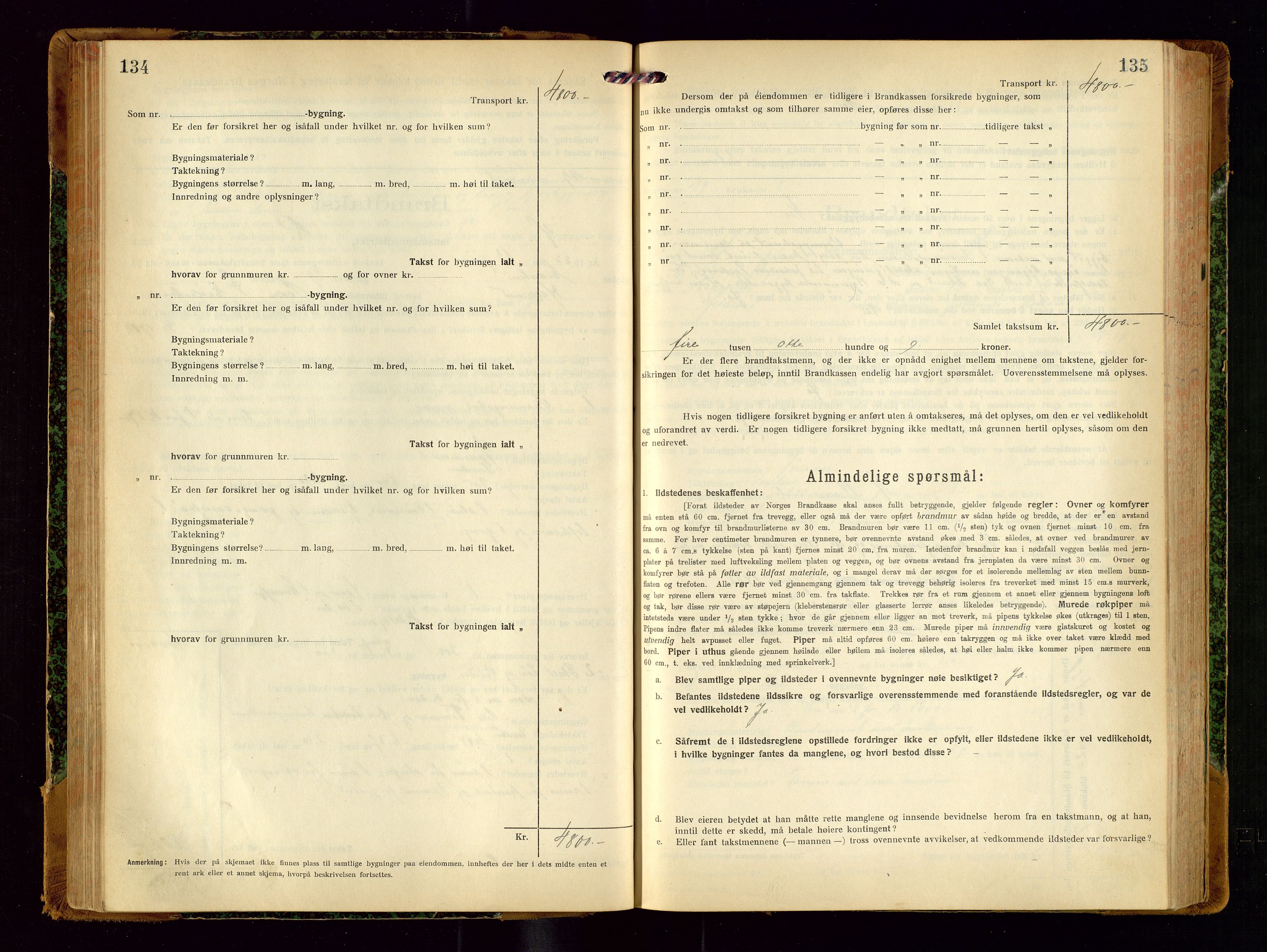 Helleland lensmannskontor, AV/SAST-A-100209/Gob/L0002: "Brandtakstprotokoll", 1921-1930, p. 134-135