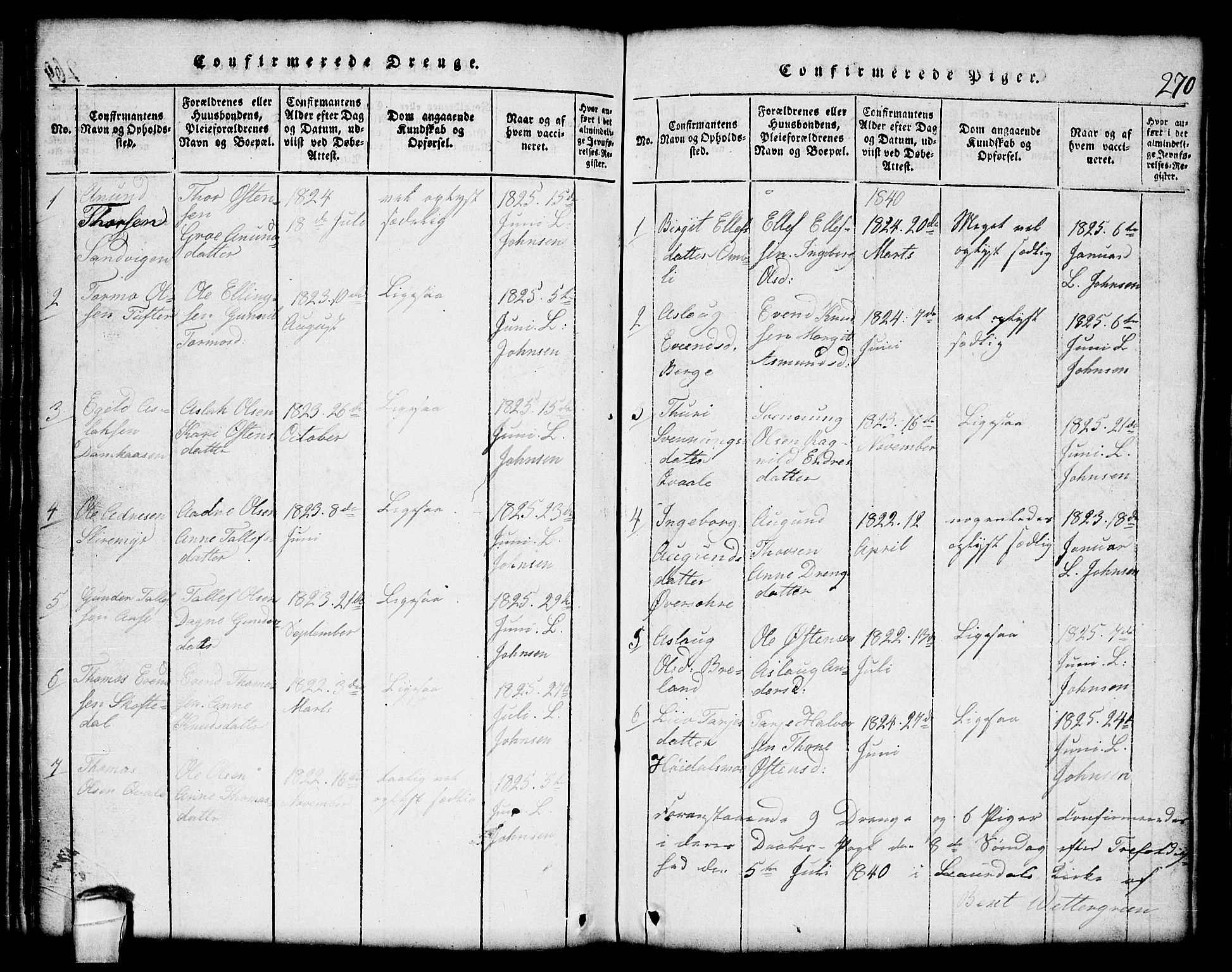 Lårdal kirkebøker, SAKO/A-284/G/Gc/L0001: Parish register (copy) no. III 1, 1815-1854, p. 270