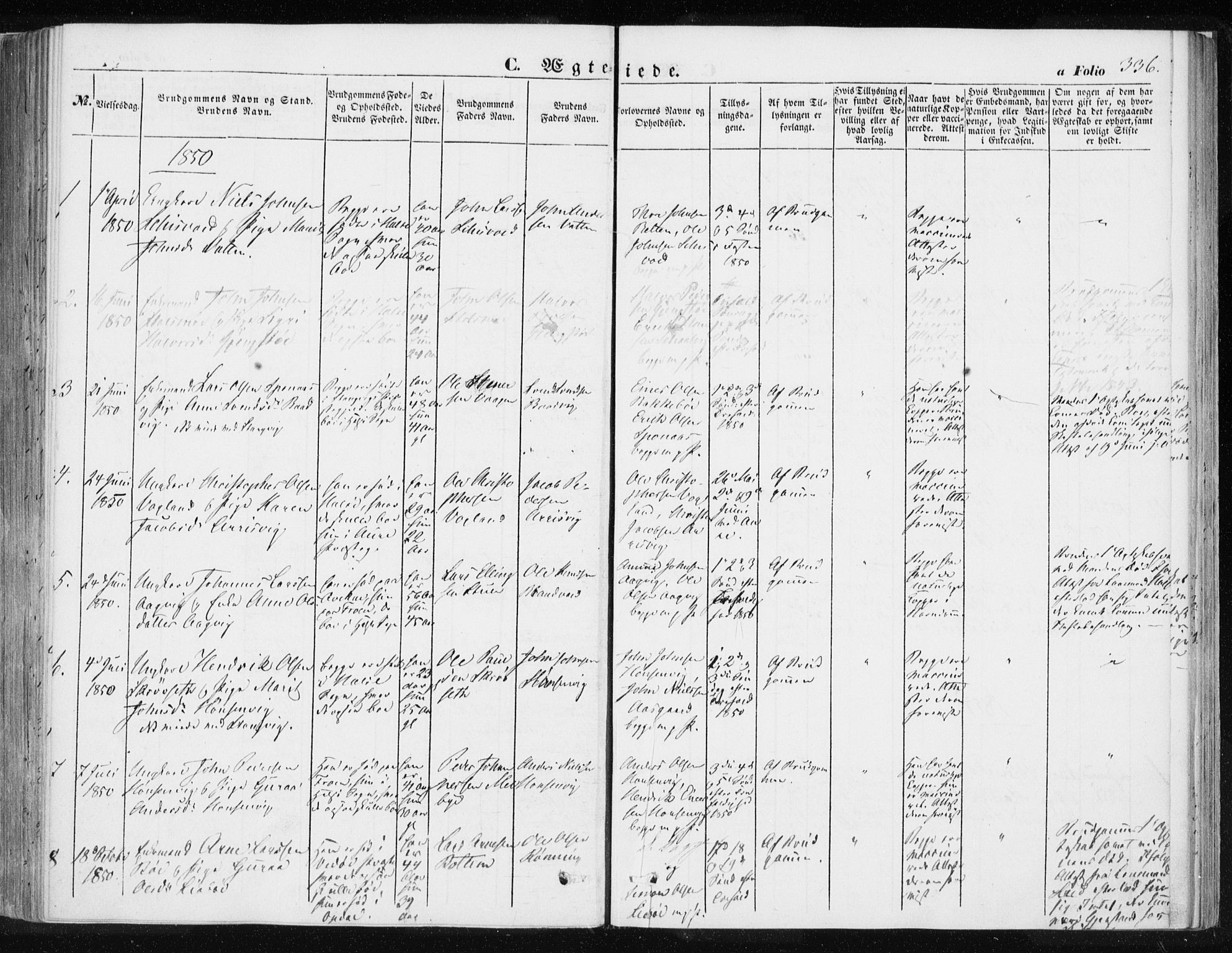 Ministerialprotokoller, klokkerbøker og fødselsregistre - Møre og Romsdal, SAT/A-1454/576/L0883: Parish register (official) no. 576A01, 1849-1865, p. 336