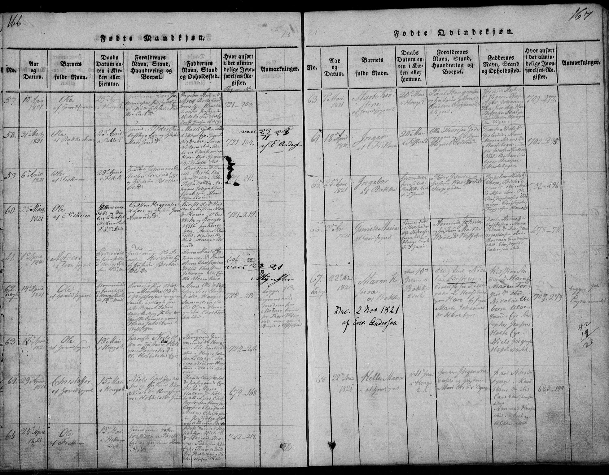 Eiker kirkebøker, SAKO/A-4/F/Fa/L0011: Parish register (official) no. I 11, 1814-1827, p. 166-167