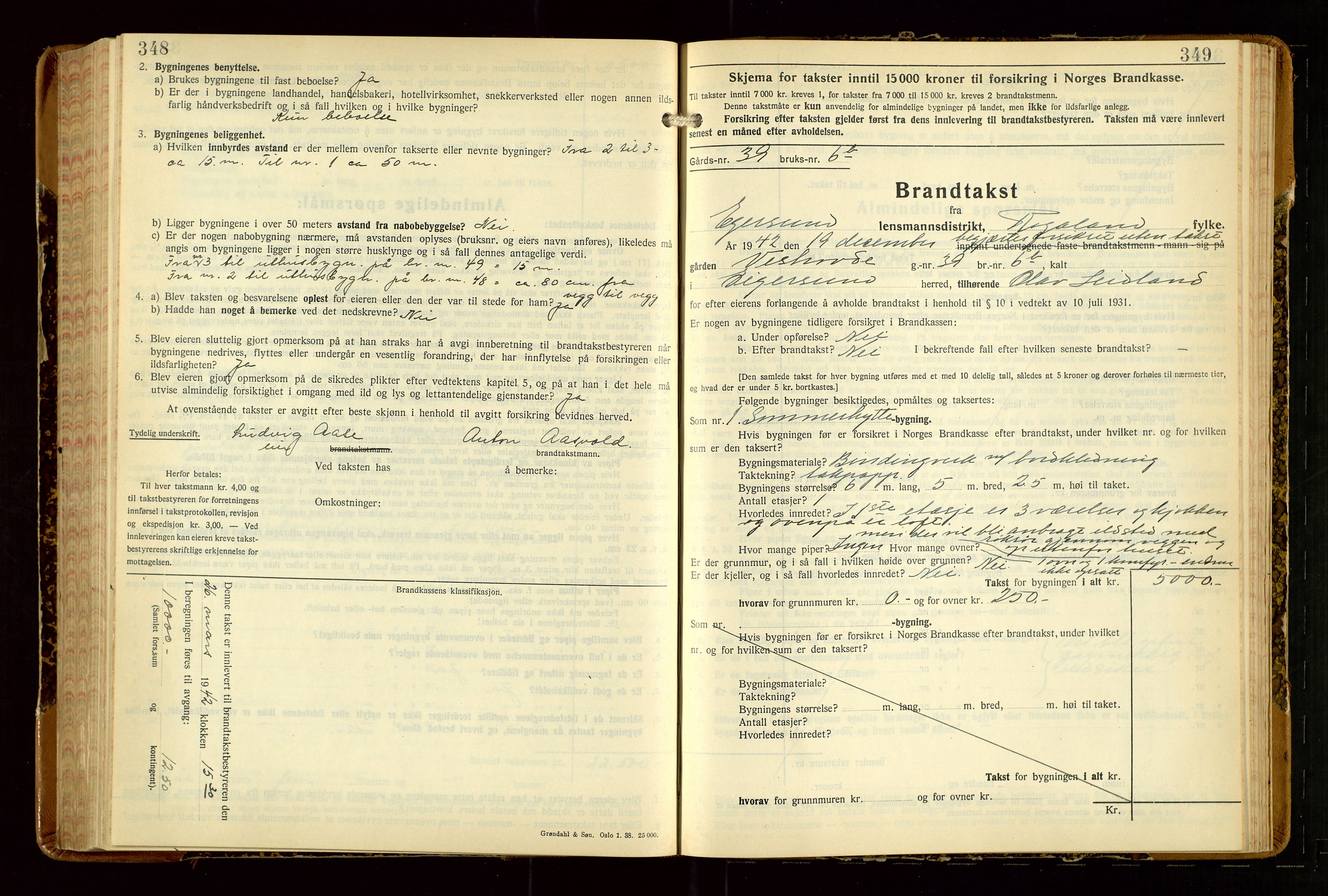 Eigersund lensmannskontor, AV/SAST-A-100171/Gob/L0007: "Brandtakstprotokoll", 1938-1955, p. 348-349