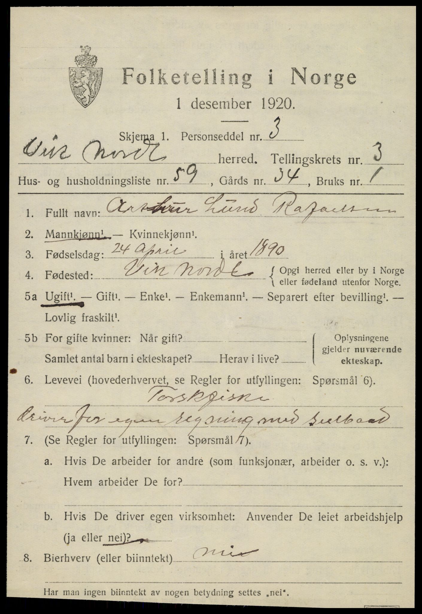 SAT, 1920 census for Vik, 1920, p. 2361