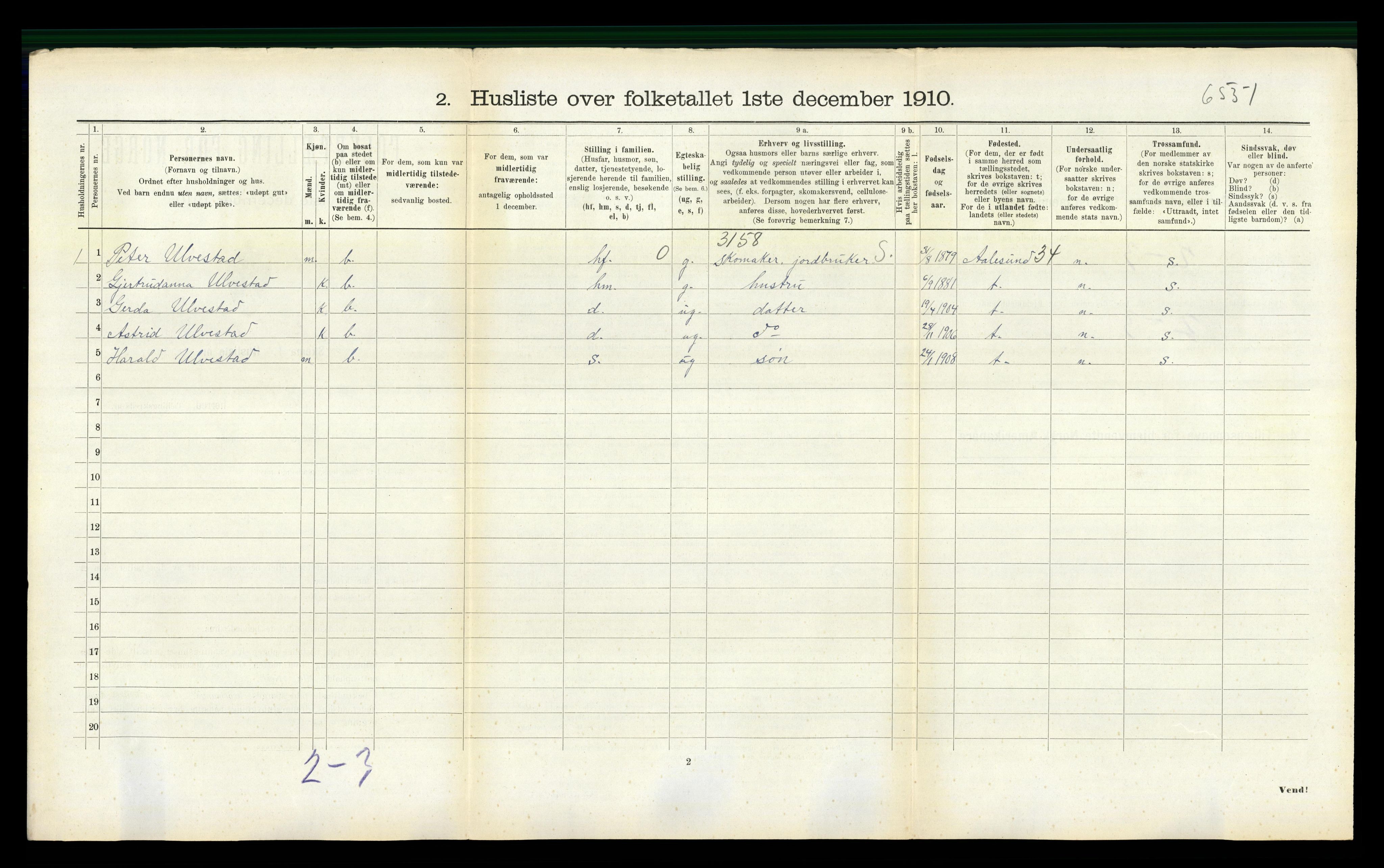 RA, 1910 census for Vestnes, 1910, p. 410