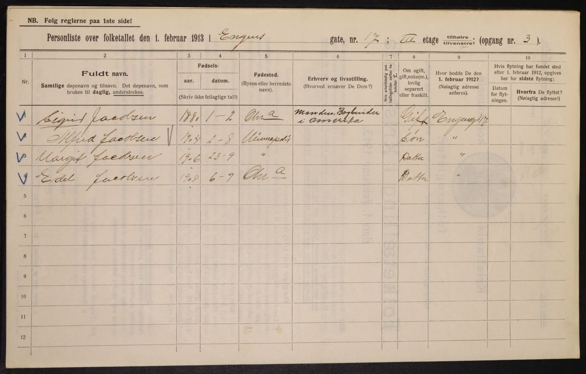 OBA, Municipal Census 1913 for Kristiania, 1913, p. 22028