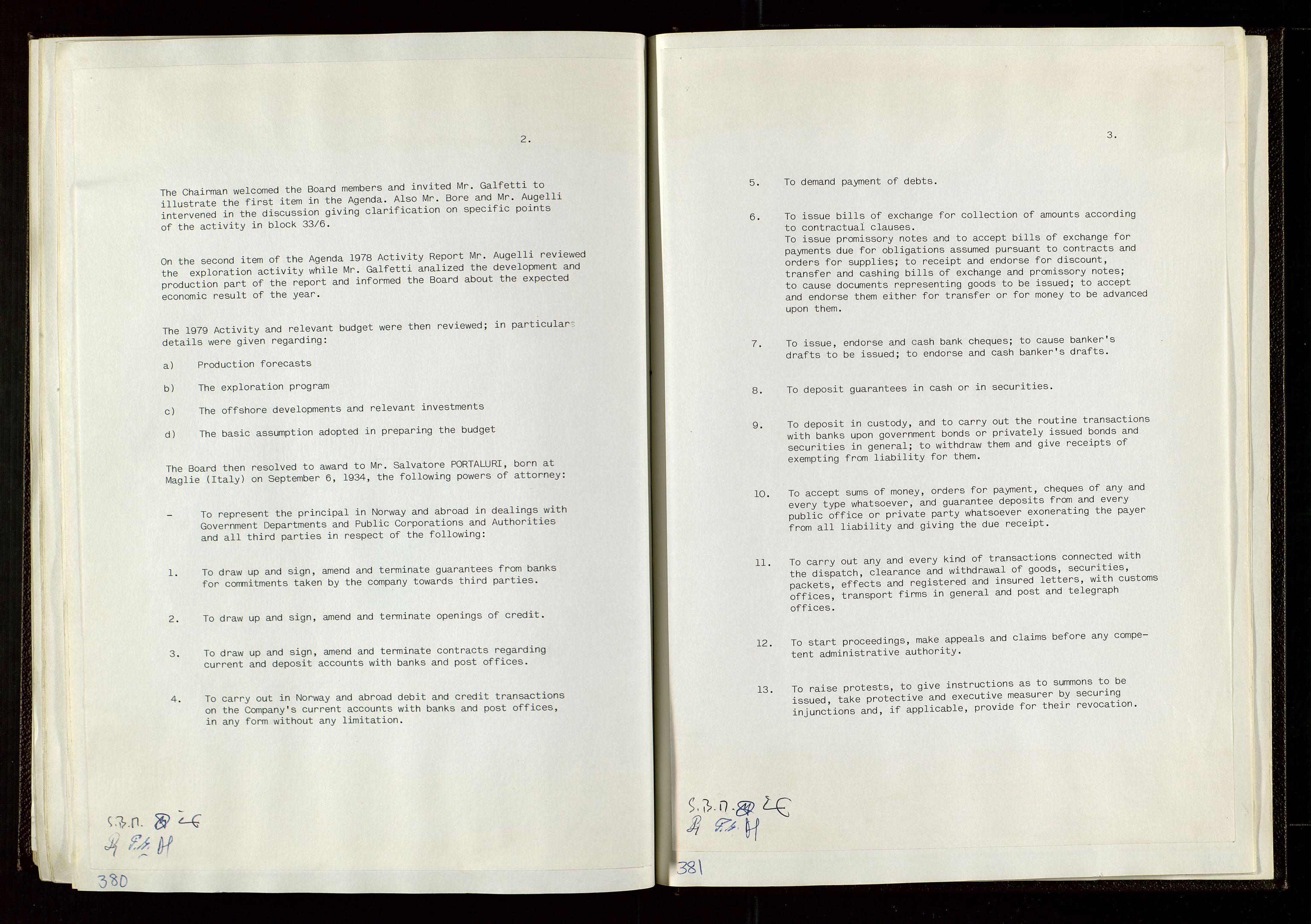 Pa 1583 - Norsk Agip AS, AV/SAST-A-102138/A/Aa/L0002: General assembly and Board of Directors meeting minutes, 1972-1979, p. 380-381