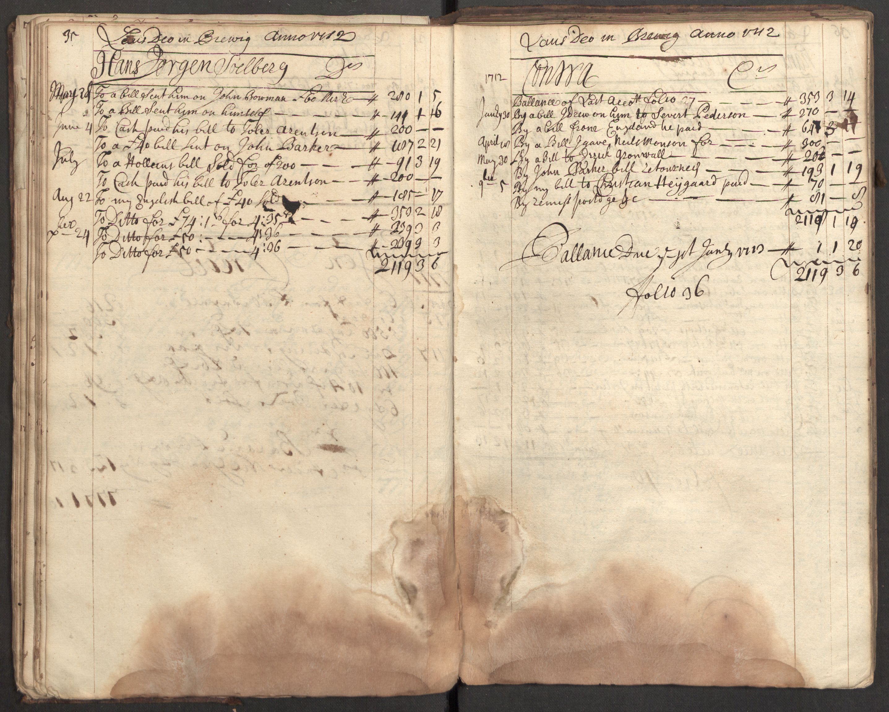 Bowman, James, RA/PA-0067/F/L0002/0001: Kontobok og skiftepapirer / James Bowmans kontobok, 1708-1728, p. 37