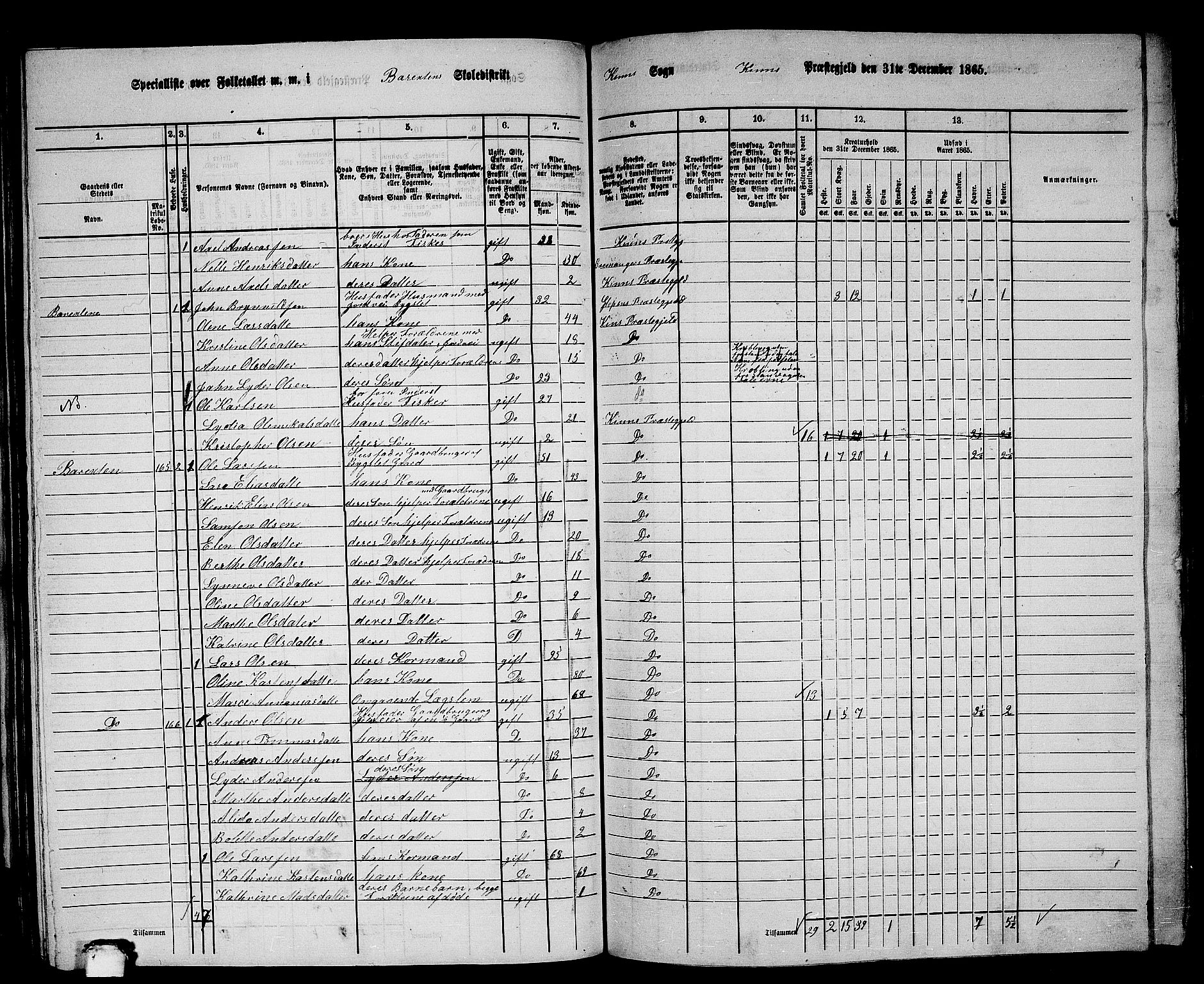 RA, 1865 census for Kinn, 1865, p. 119