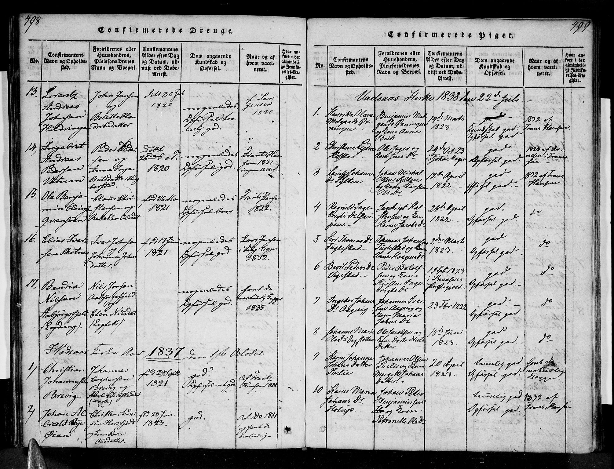 Ministerialprotokoller, klokkerbøker og fødselsregistre - Nordland, AV/SAT-A-1459/810/L0142: Parish register (official) no. 810A06 /1, 1819-1841, p. 498-499