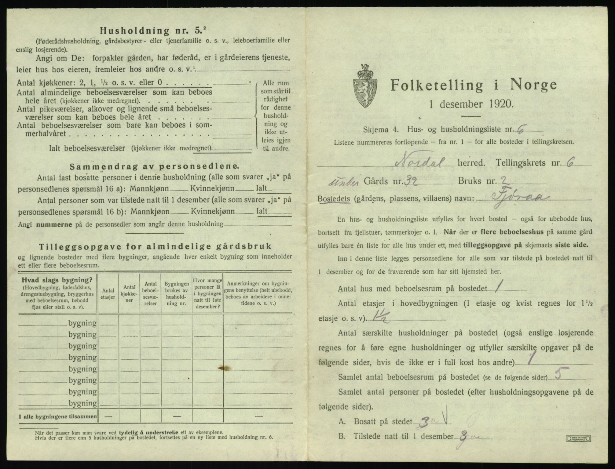 SAT, 1920 census for Norddal, 1920, p. 405