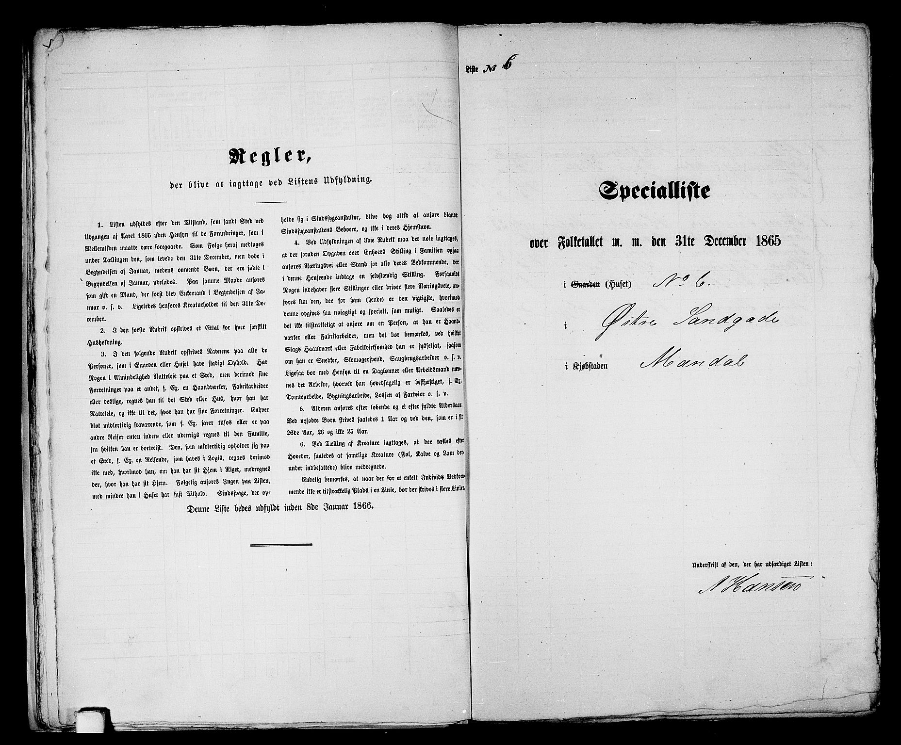 RA, 1865 census for Mandal/Mandal, 1865, p. 20