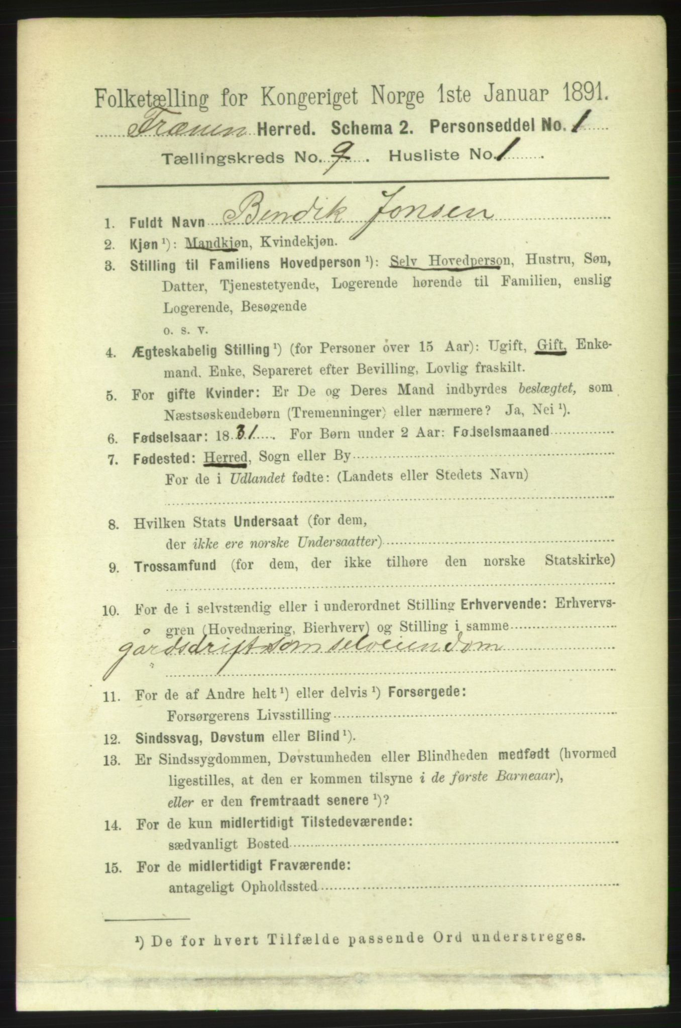 RA, 1891 census for 1548 Fræna, 1891, p. 2852