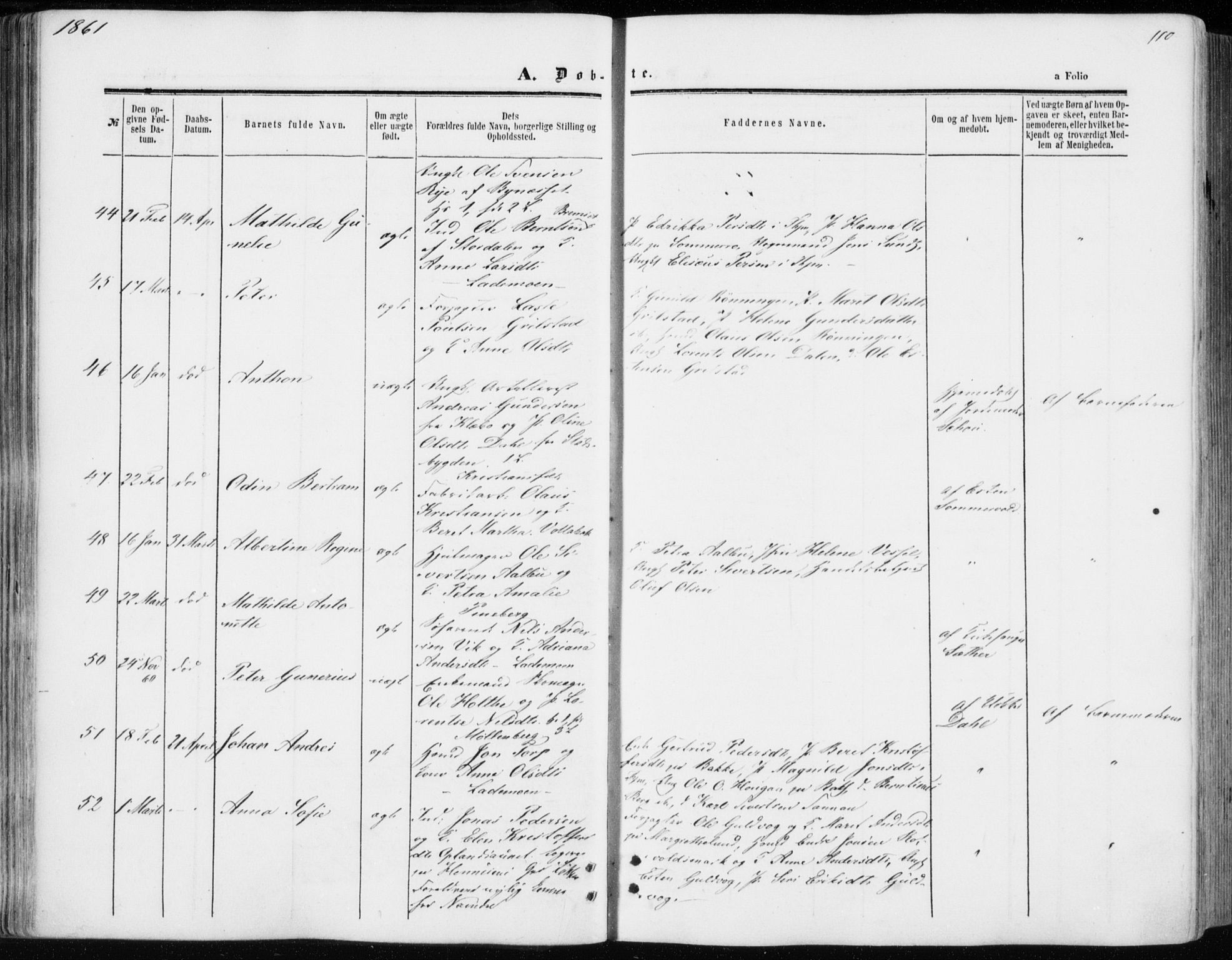 Ministerialprotokoller, klokkerbøker og fødselsregistre - Sør-Trøndelag, AV/SAT-A-1456/606/L0292: Parish register (official) no. 606A07, 1856-1865, p. 110