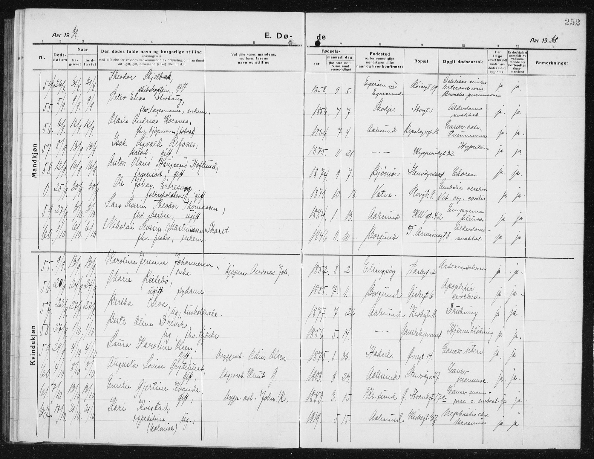 Ministerialprotokoller, klokkerbøker og fødselsregistre - Møre og Romsdal, AV/SAT-A-1454/529/L0474: Parish register (copy) no. 529C11, 1918-1938, p. 252