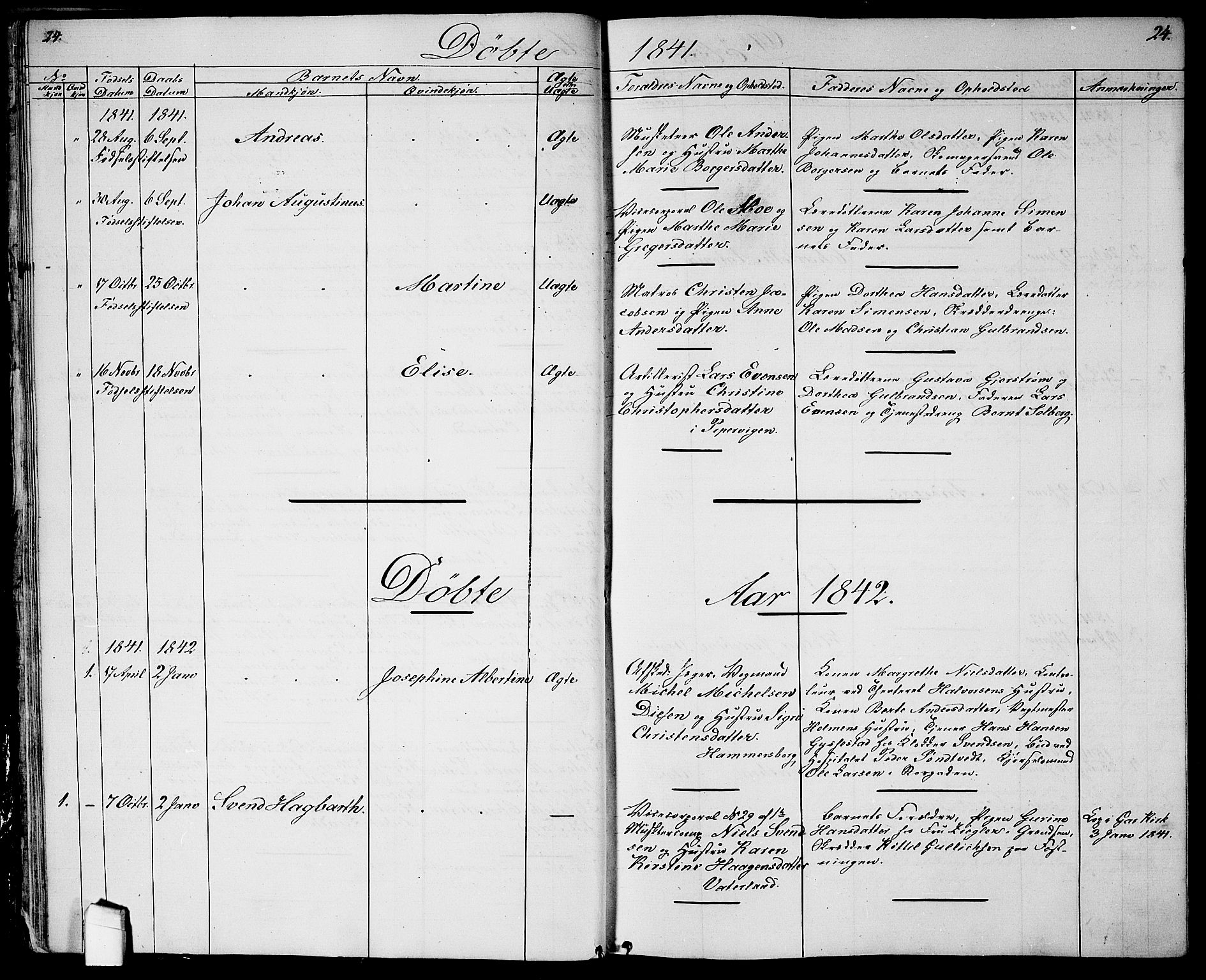 Garnisonsmenigheten Kirkebøker, AV/SAO-A-10846/G/Ga/L0005: Parish register (copy) no. 5, 1841-1860, p. 24