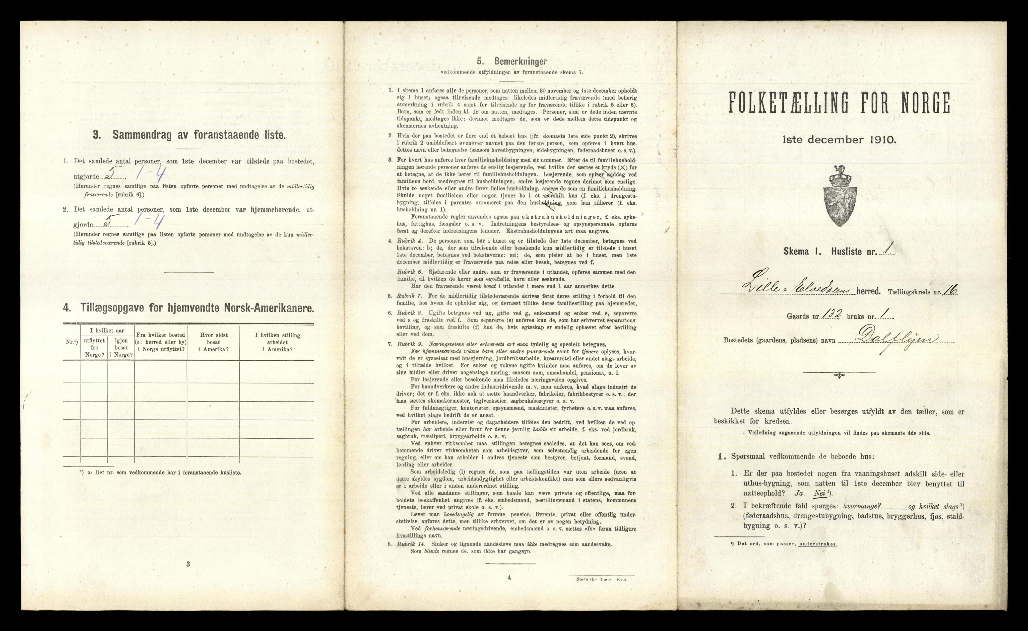 RA, 1910 census for Lille Elvedalen, 1910, p. 1263