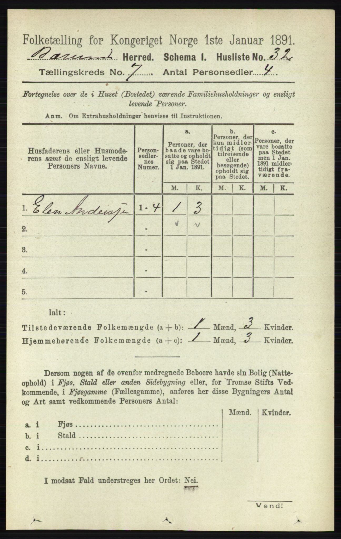 RA, 1891 census for 0219 Bærum, 1891, p. 4069