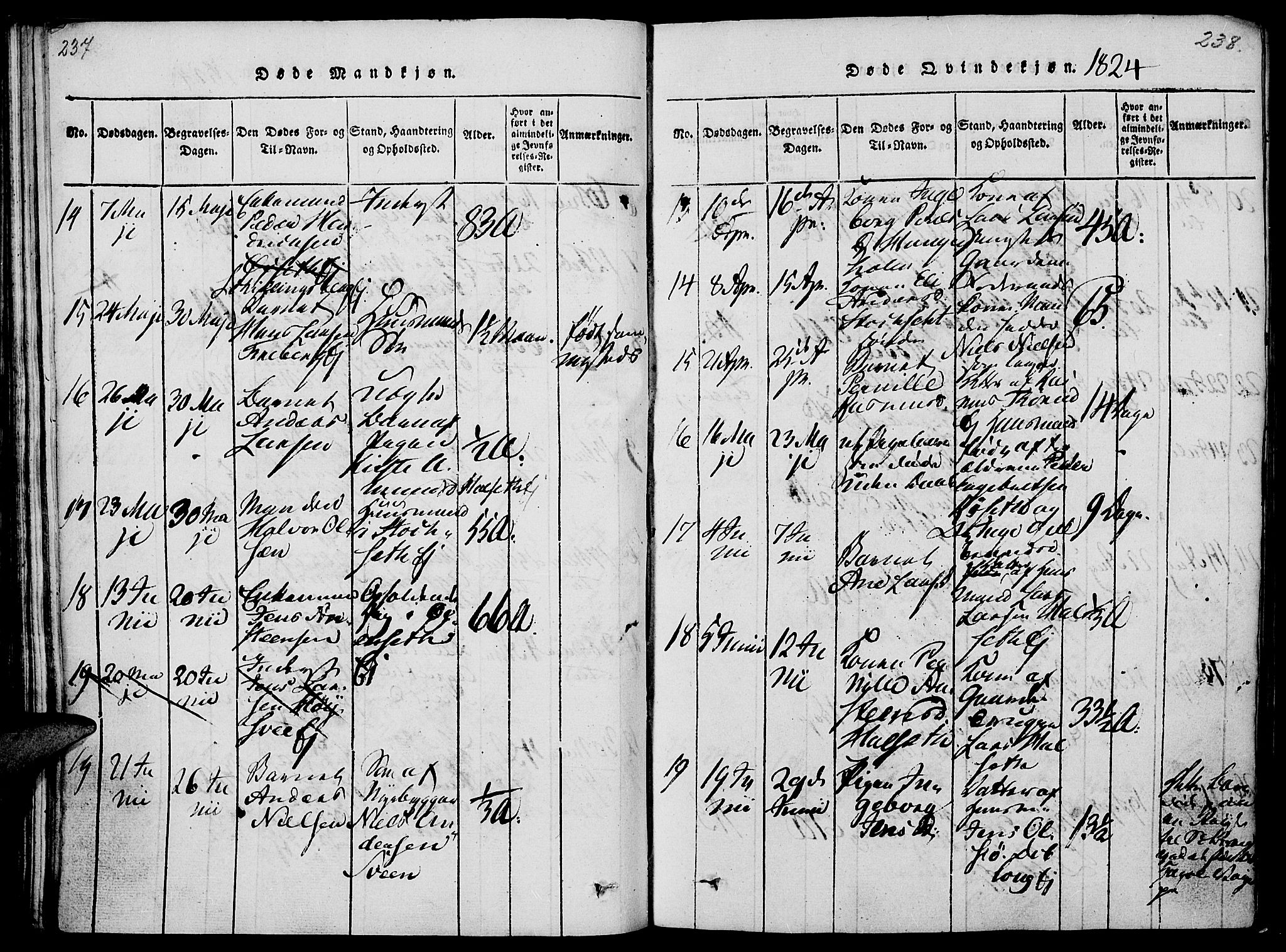 Vang prestekontor, Hedmark, AV/SAH-PREST-008/H/Ha/Haa/L0008: Parish register (official) no. 8, 1815-1826, p. 237-238