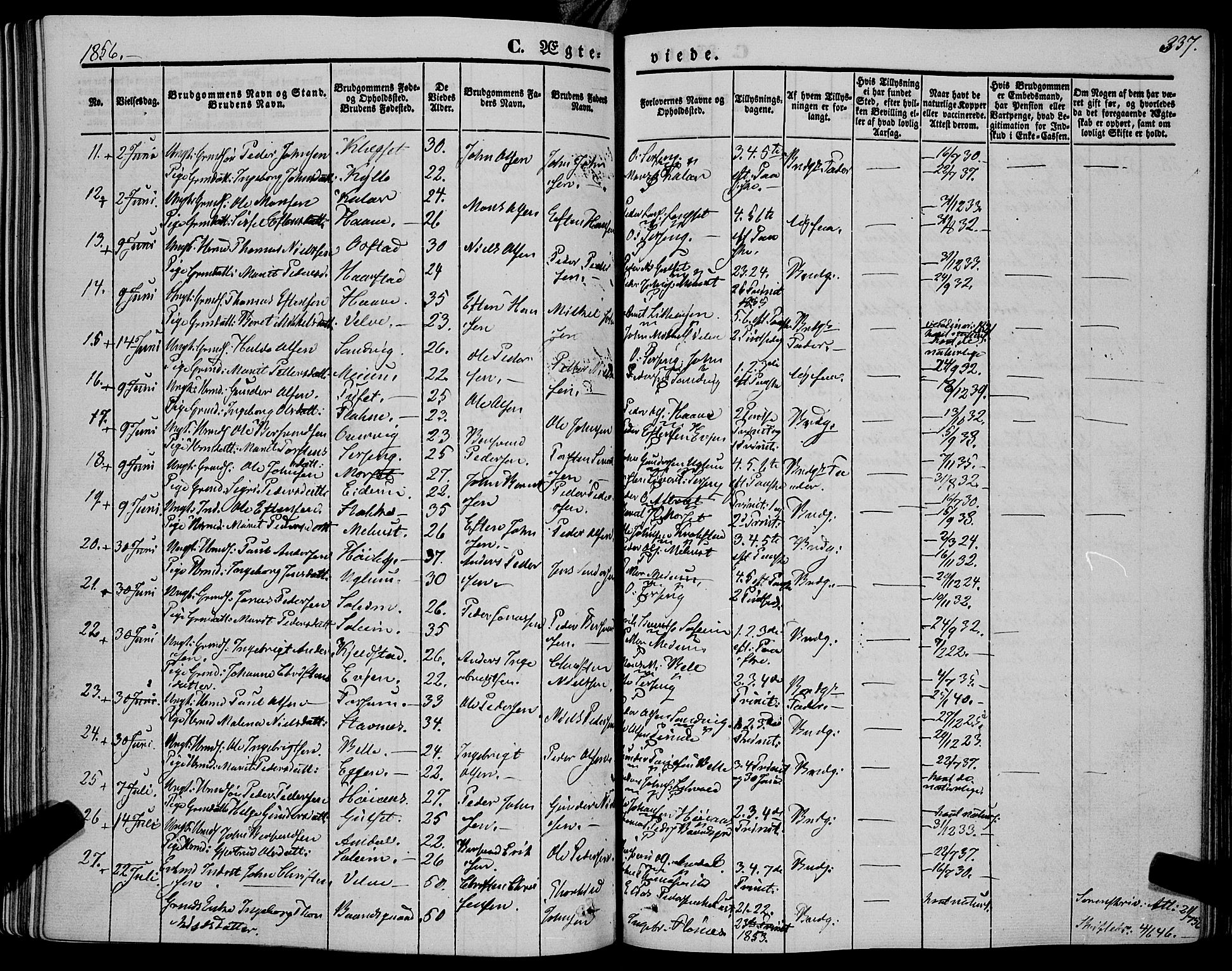 Ministerialprotokoller, klokkerbøker og fødselsregistre - Sør-Trøndelag, SAT/A-1456/695/L1145: Parish register (official) no. 695A06 /1, 1843-1859, p. 337