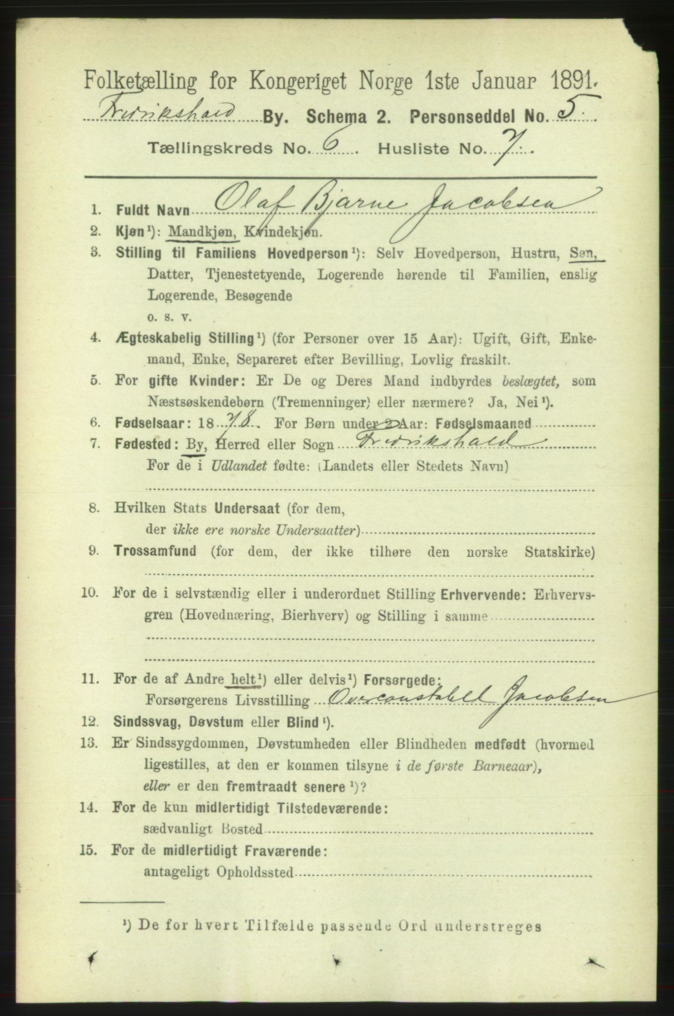 RA, 1891 census for 0101 Fredrikshald, 1891, p. 4583