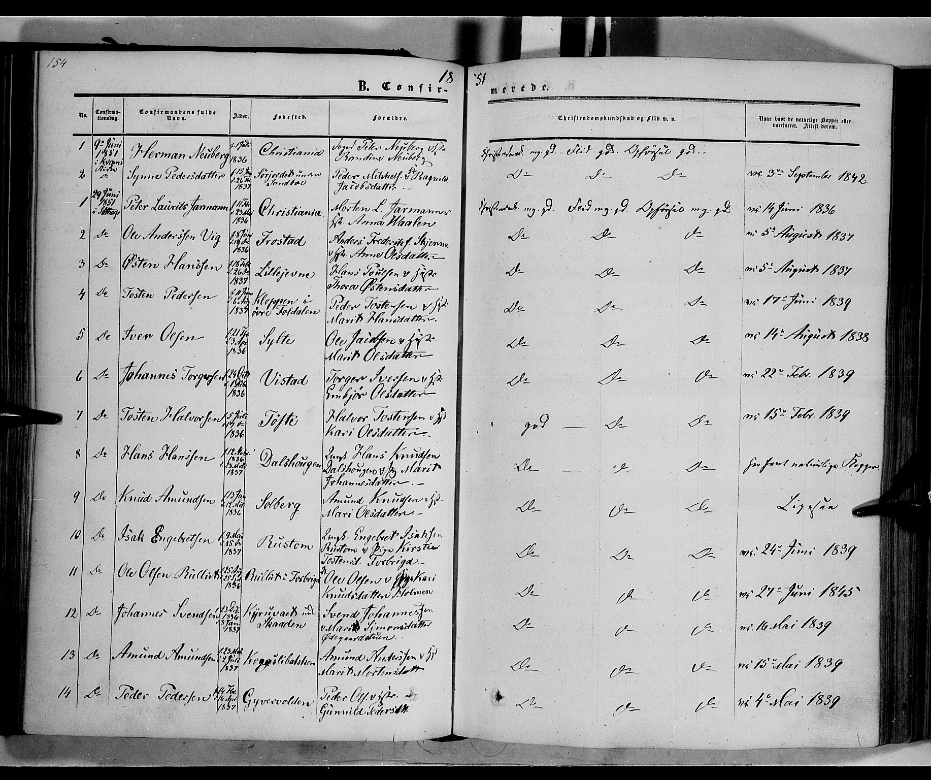 Nord-Fron prestekontor, SAH/PREST-080/H/Ha/Haa/L0001: Parish register (official) no. 1, 1851-1864, p. 154