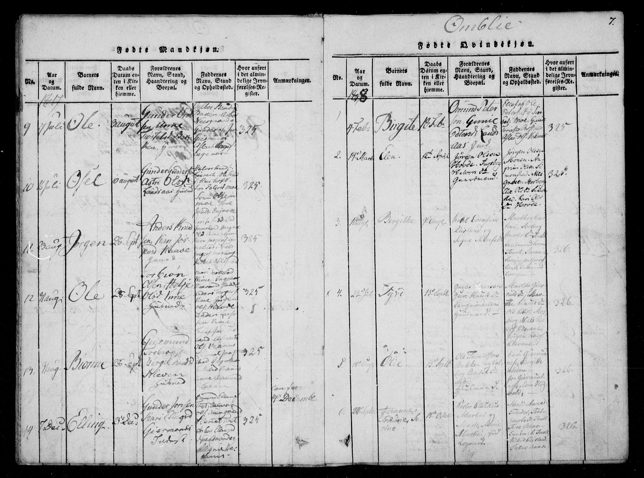Åmli sokneprestkontor, AV/SAK-1111-0050/F/Fa/Fac/L0006: Parish register (official) no. A 6, 1816-1829, p. 7