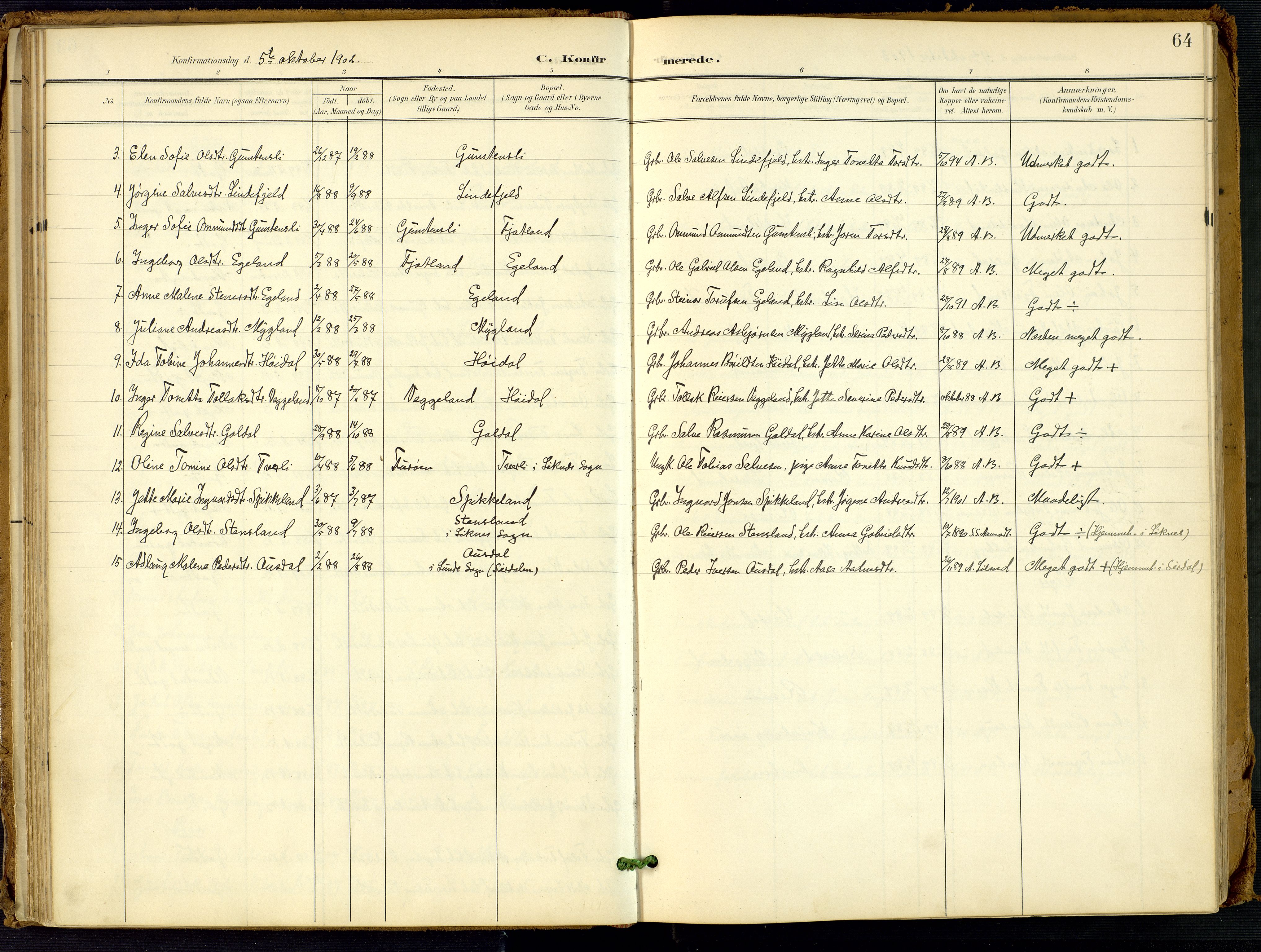 Fjotland sokneprestkontor, AV/SAK-1111-0010/F/Fa/L0003: Parish register (official) no. A 3, 1899-1917, p. 64