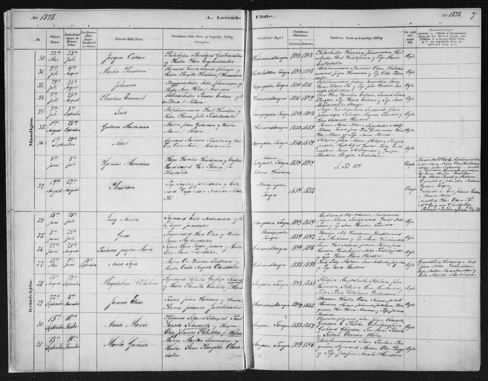 Strømsø kirkebøker, AV/SAKO-A-246/F/Fb/L0005: Parish register (official) no. II 5, 1877-1902, p. 7