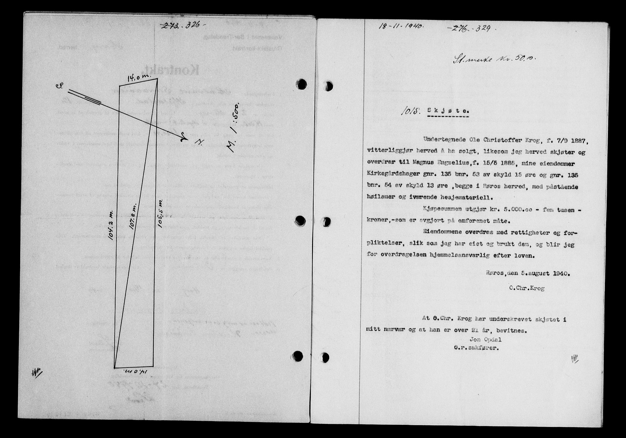 Gauldal sorenskriveri, SAT/A-0014/1/2/2C/L0052: Mortgage book no. 57, 1940-1941, Diary no: : 1015/1940