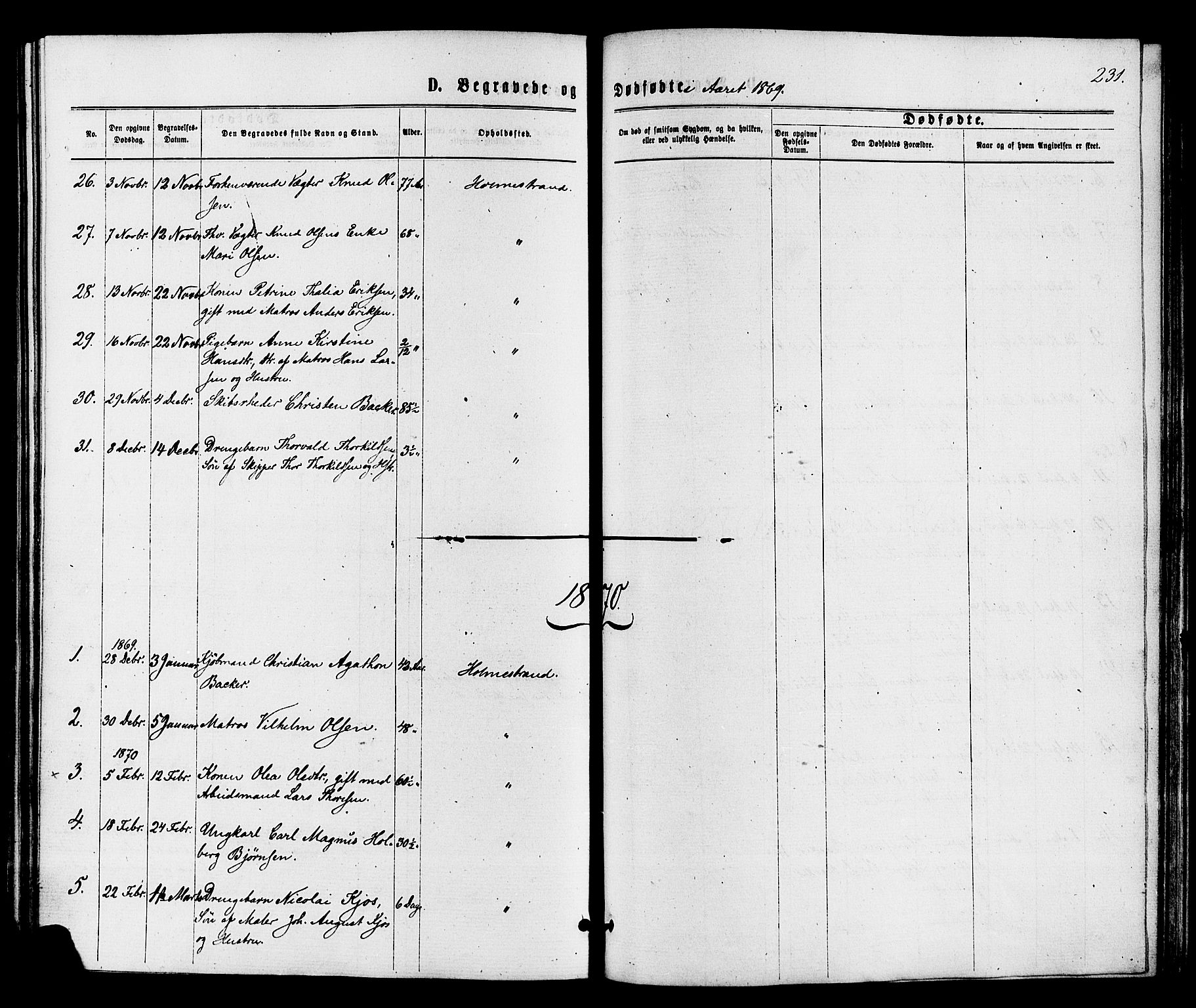 Holmestrand kirkebøker, AV/SAKO-A-346/F/Fa/L0003: Parish register (official) no. 3, 1867-1879, p. 231